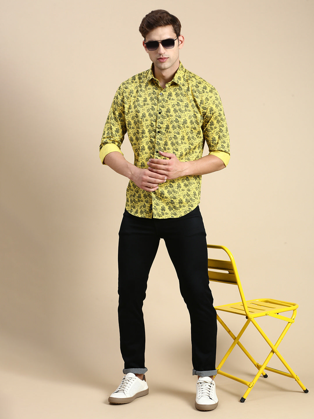 Men Yellow Printed Casual Shirt