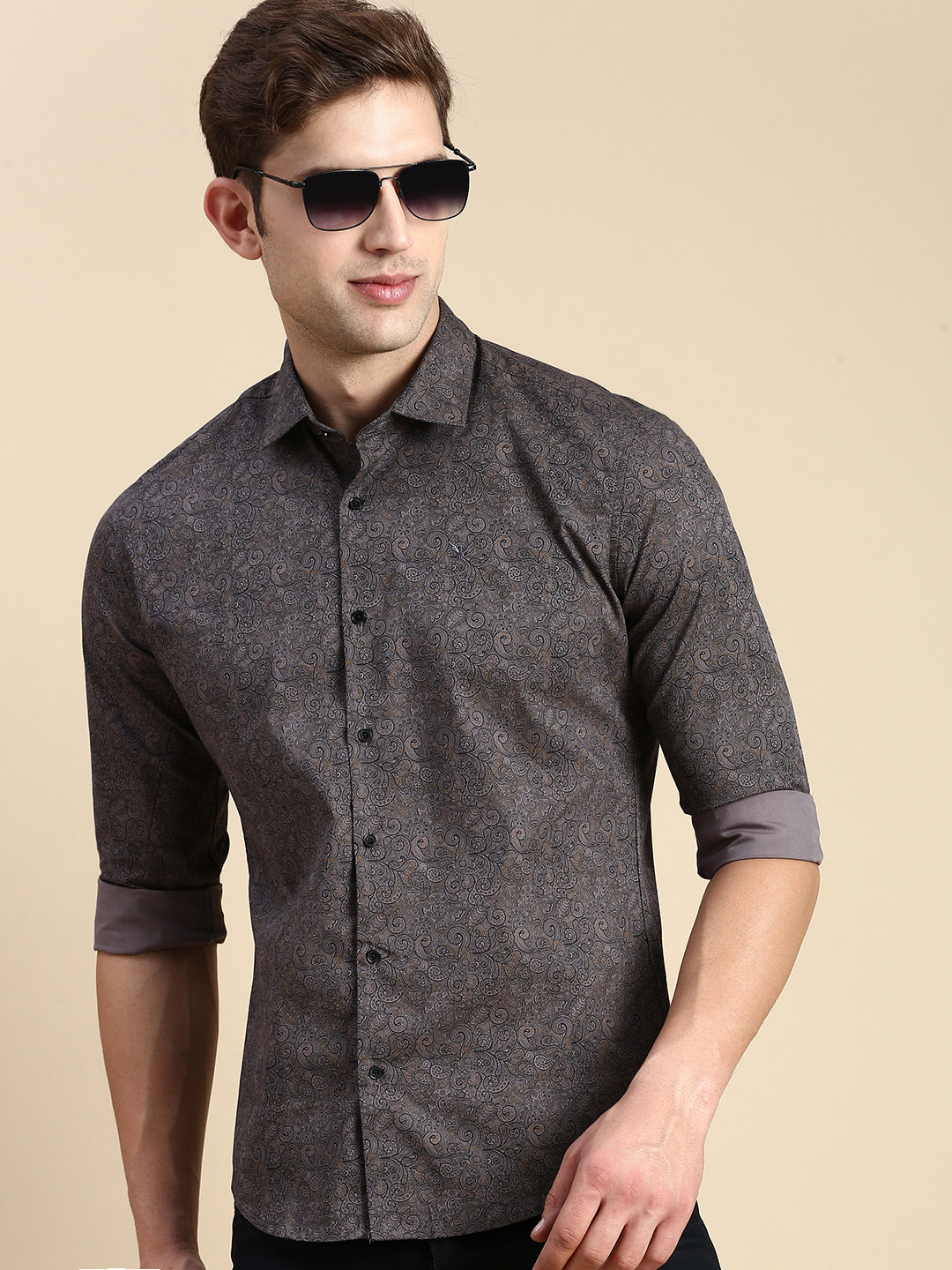 Men Grey Printed Casual Shirt