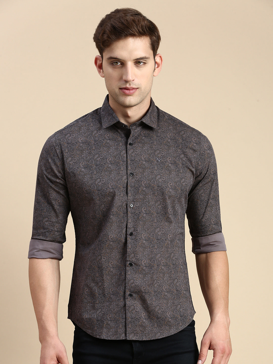 Men Grey Printed Casual Shirt