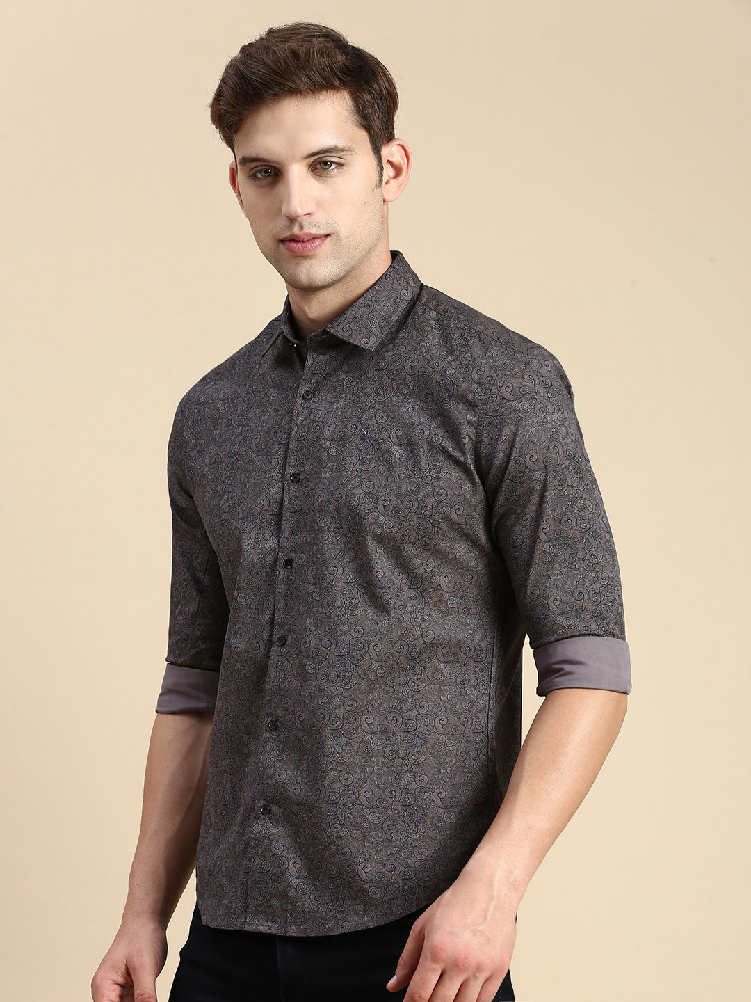 Men Grey Printed Casual Shirt