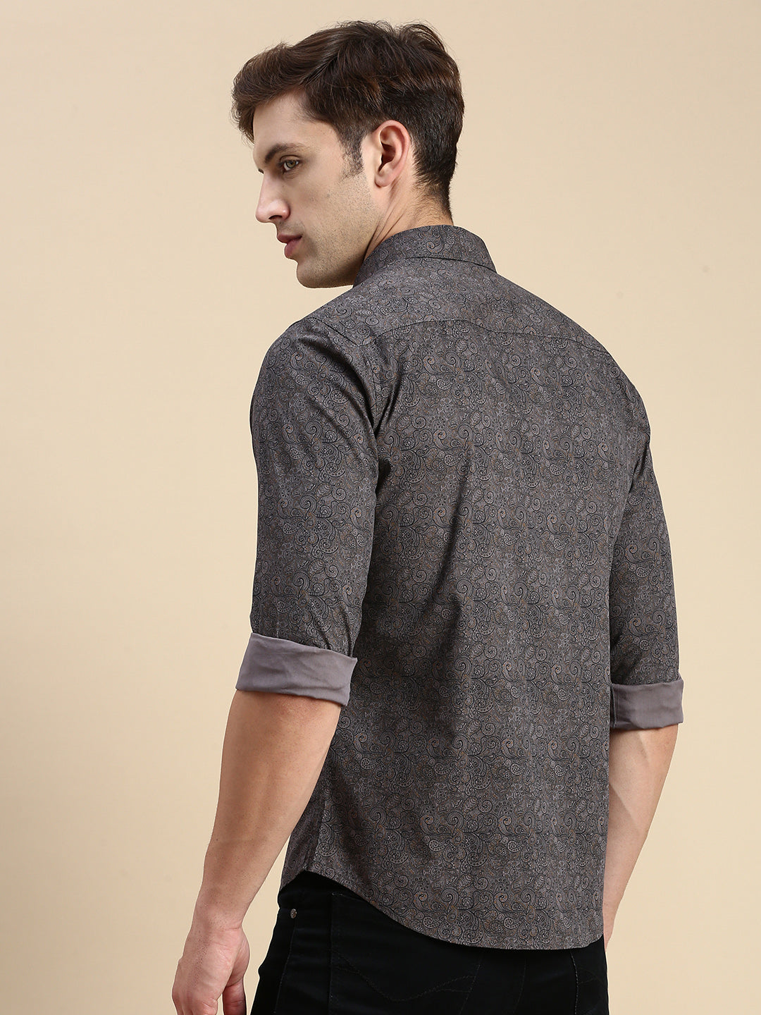 Men Grey Printed Casual Shirt