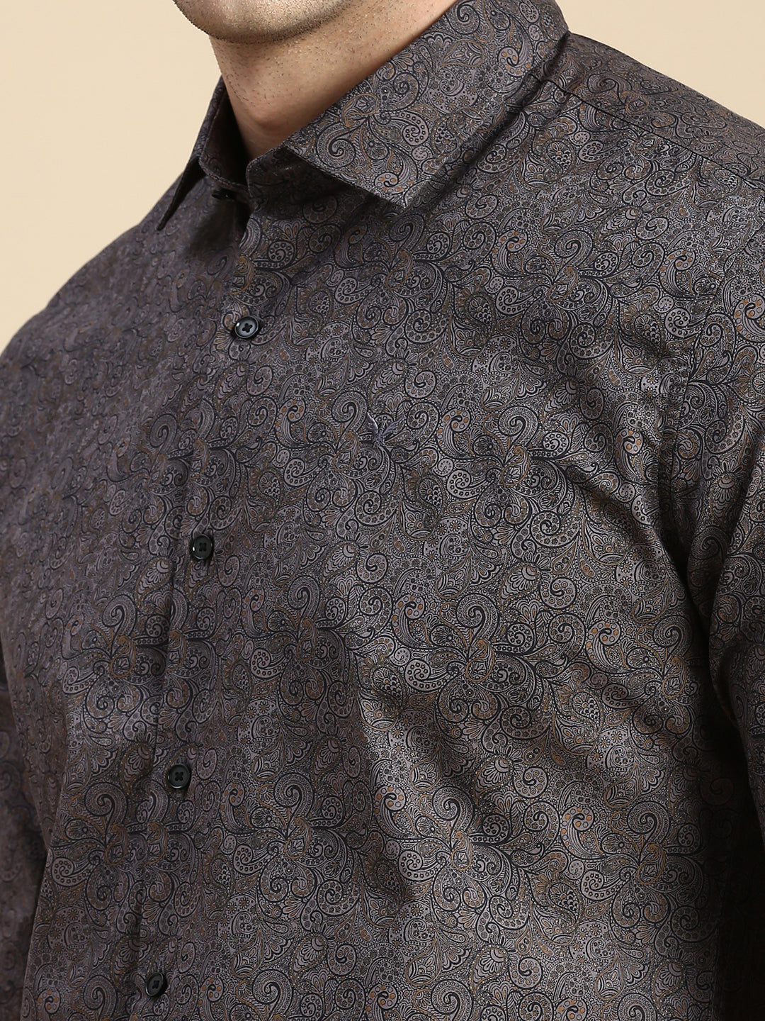 Men Grey Printed Casual Shirt