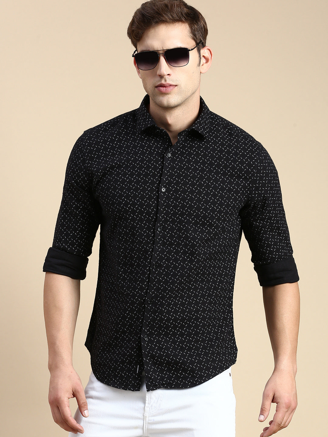 Men Black Printed Casual Shirt