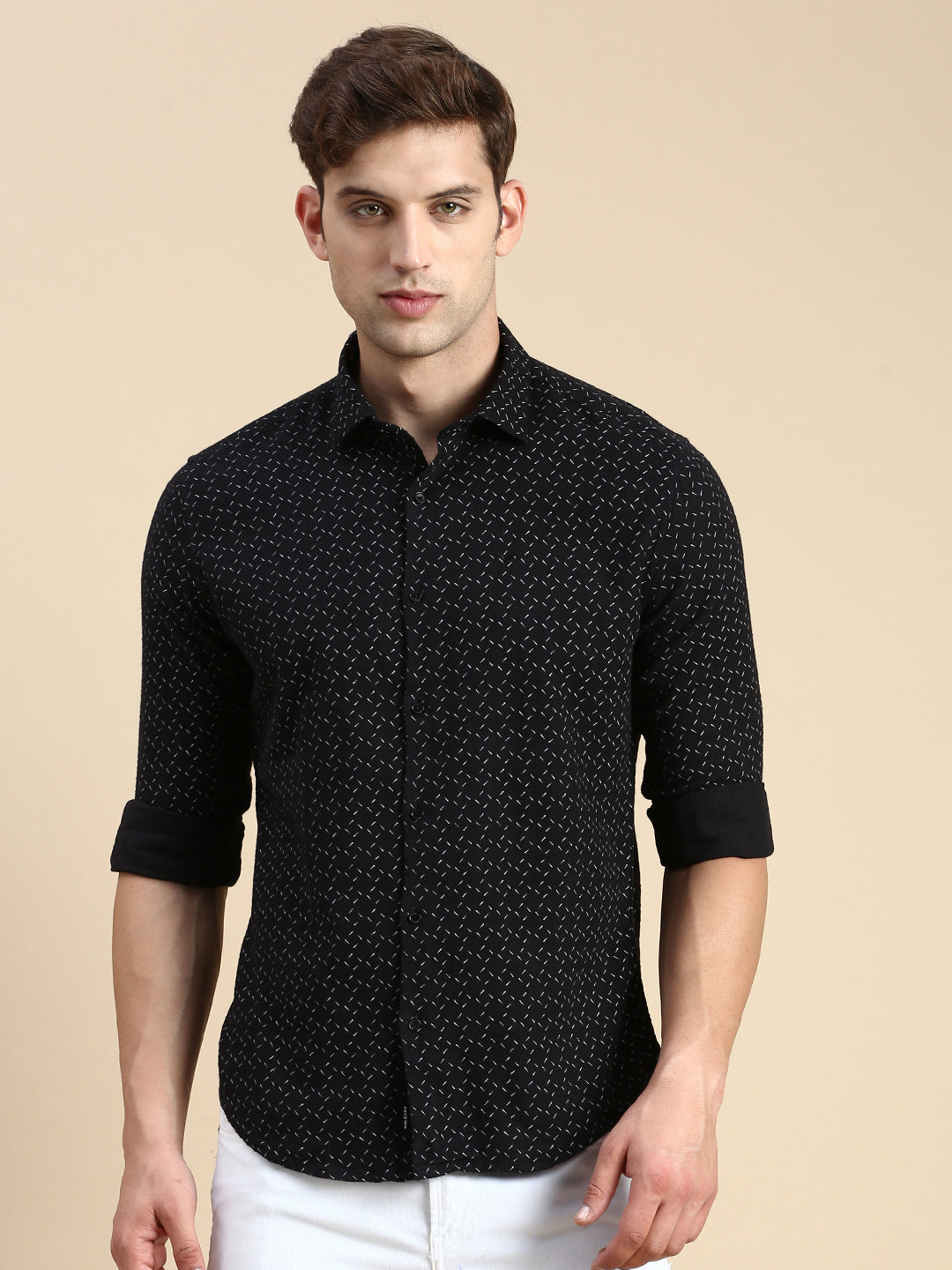 Men Black Printed Casual Shirt