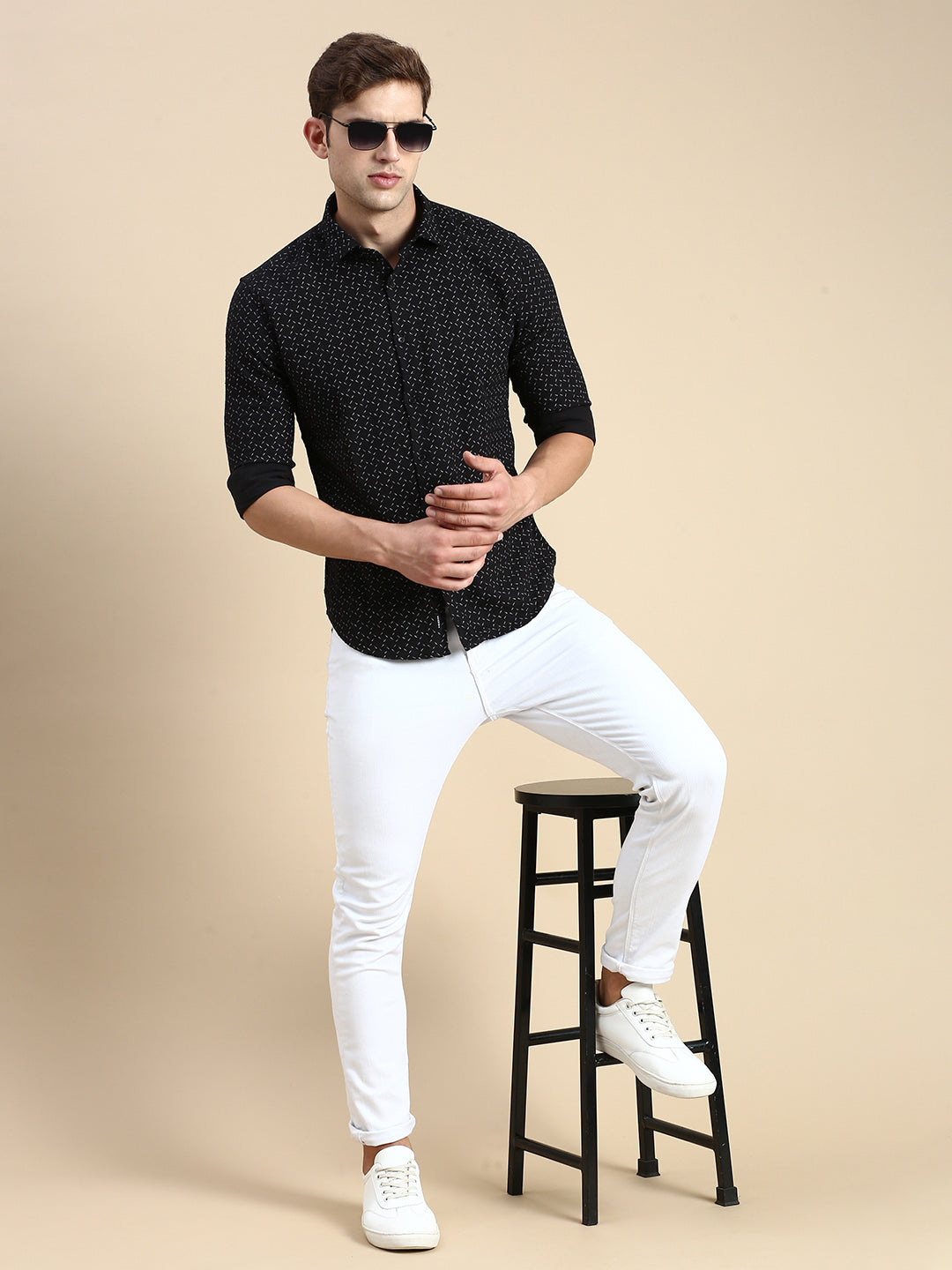 Men Black Printed Casual Shirt