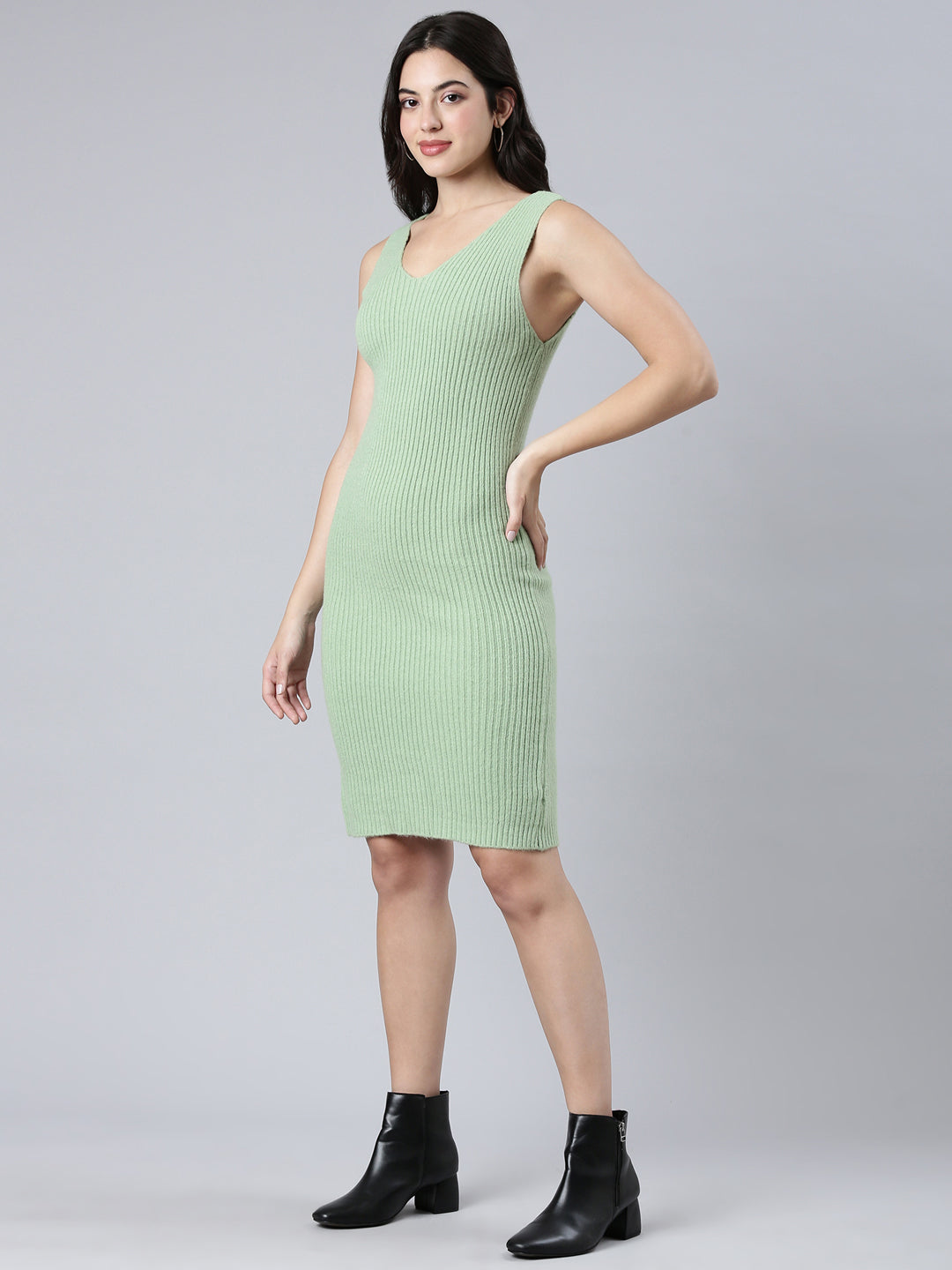 Women Self Design Green Bodycon Dress Comes with Top