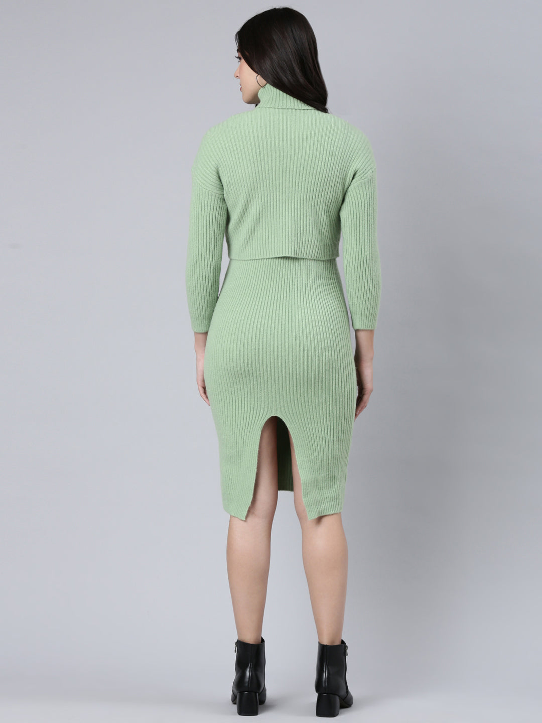 Women Self Design Green Bodycon Dress Comes with Top