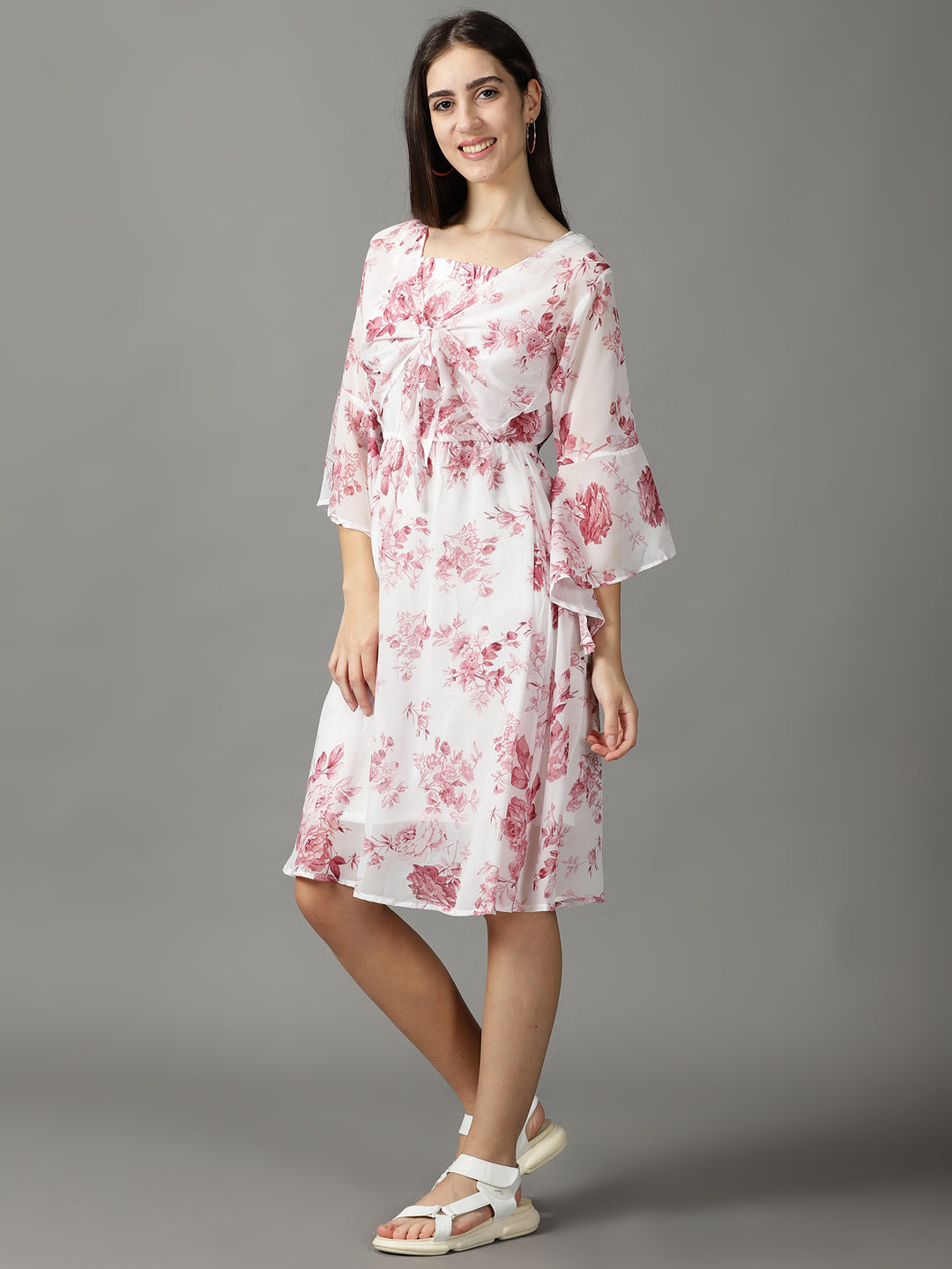 Women's White Printed Fit and Flare Dress