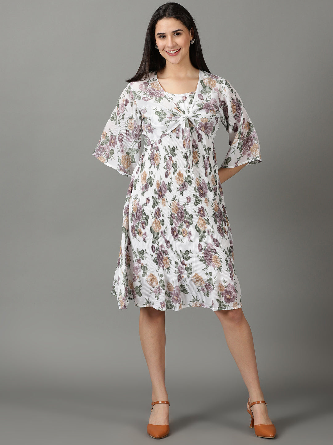 Women's White Printed Fit and Flare Dress