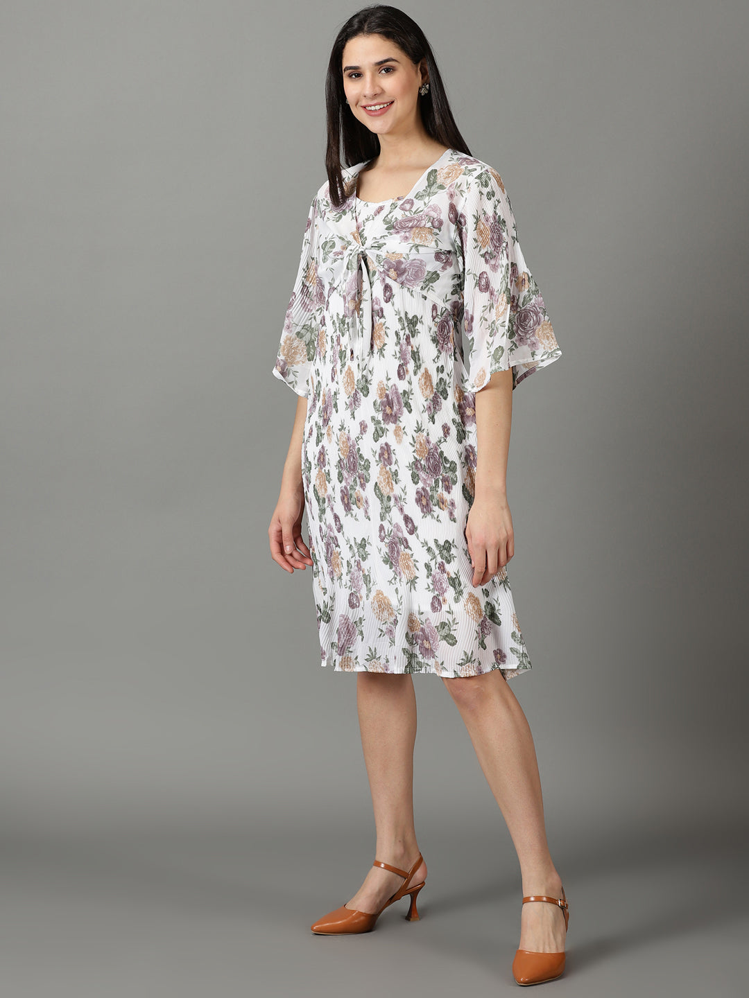 Women's White Printed Fit and Flare Dress