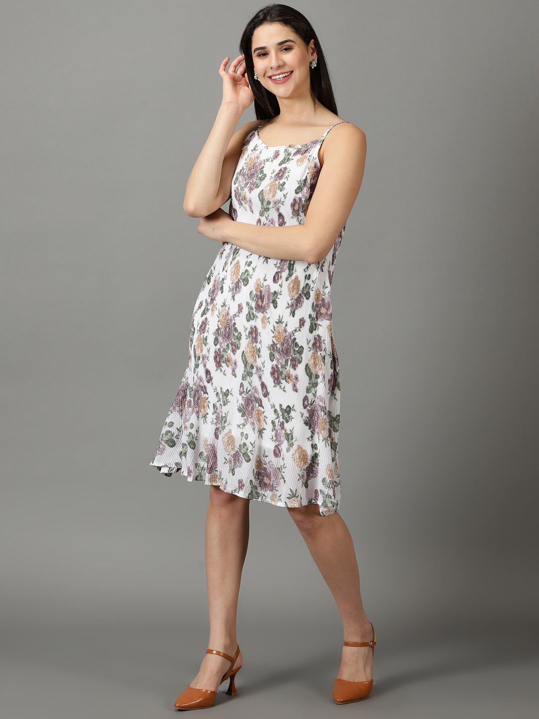 Women's White Printed Fit and Flare Dress