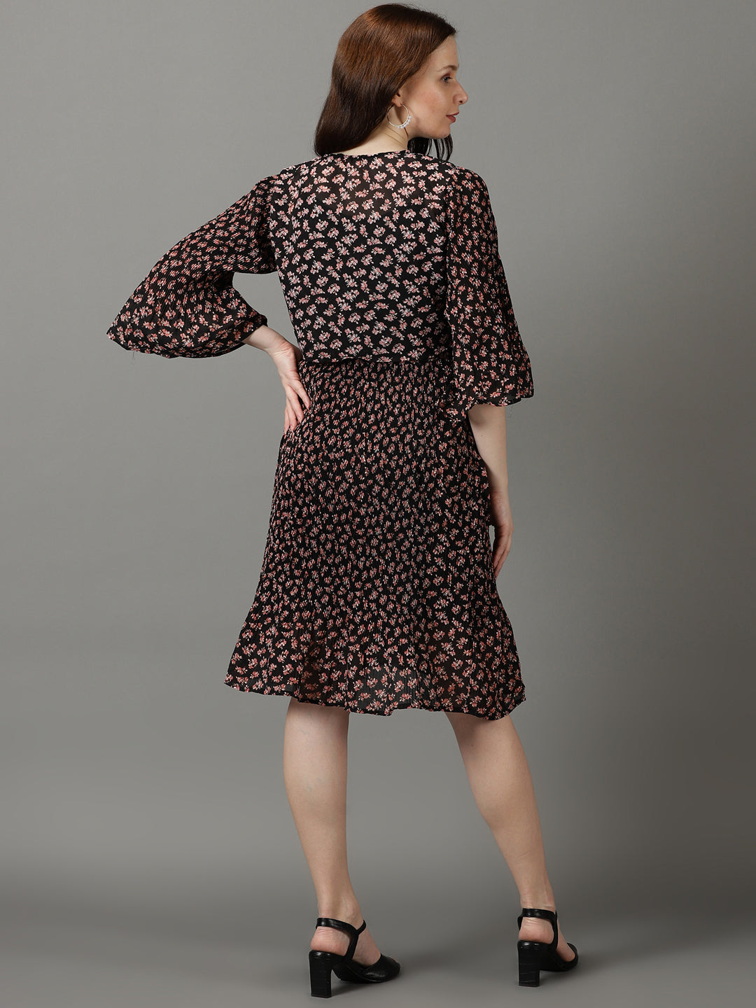 Women's Black Printed Fit and Flare Dress