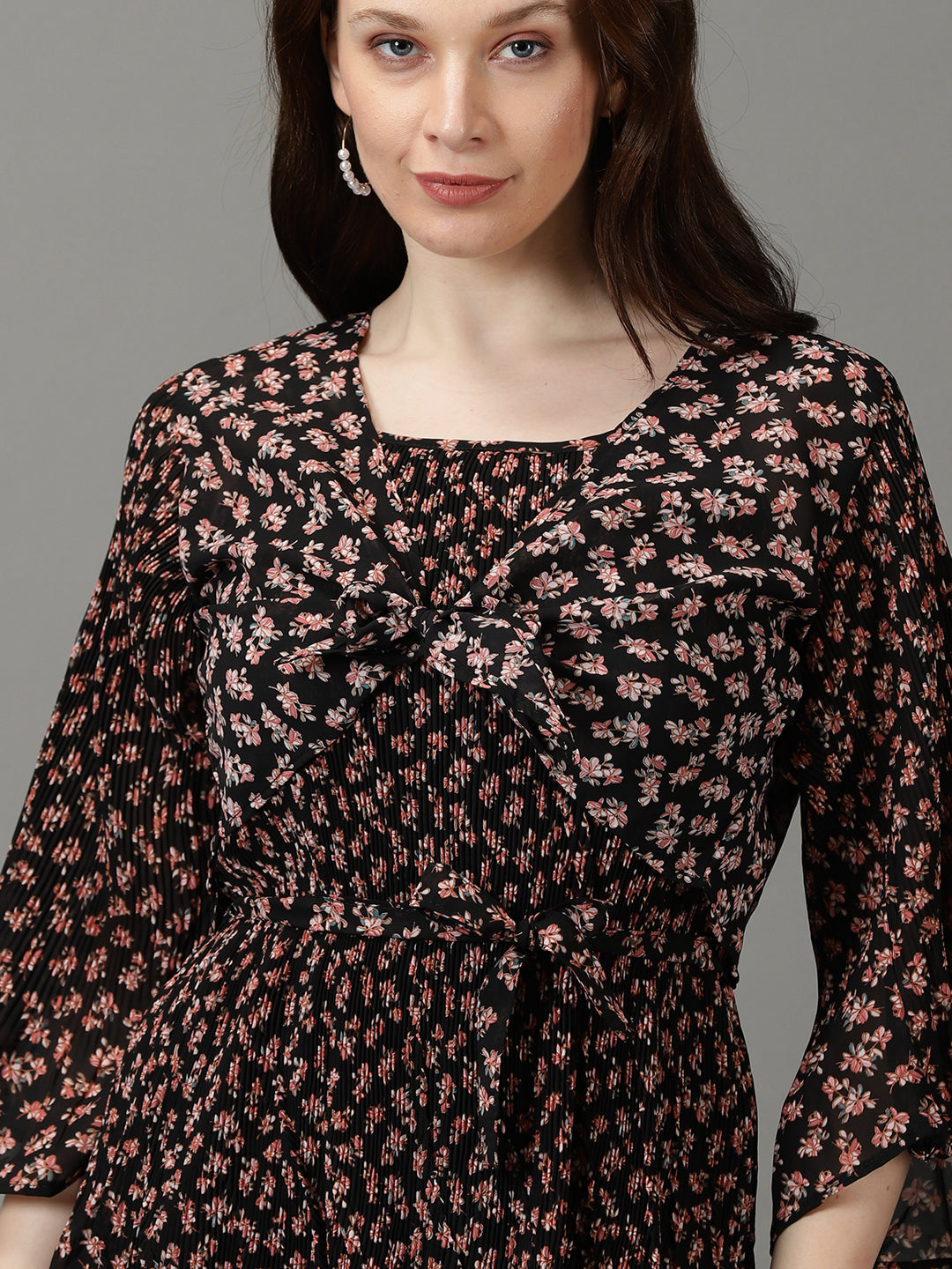 Women's Black Printed Fit and Flare Dress