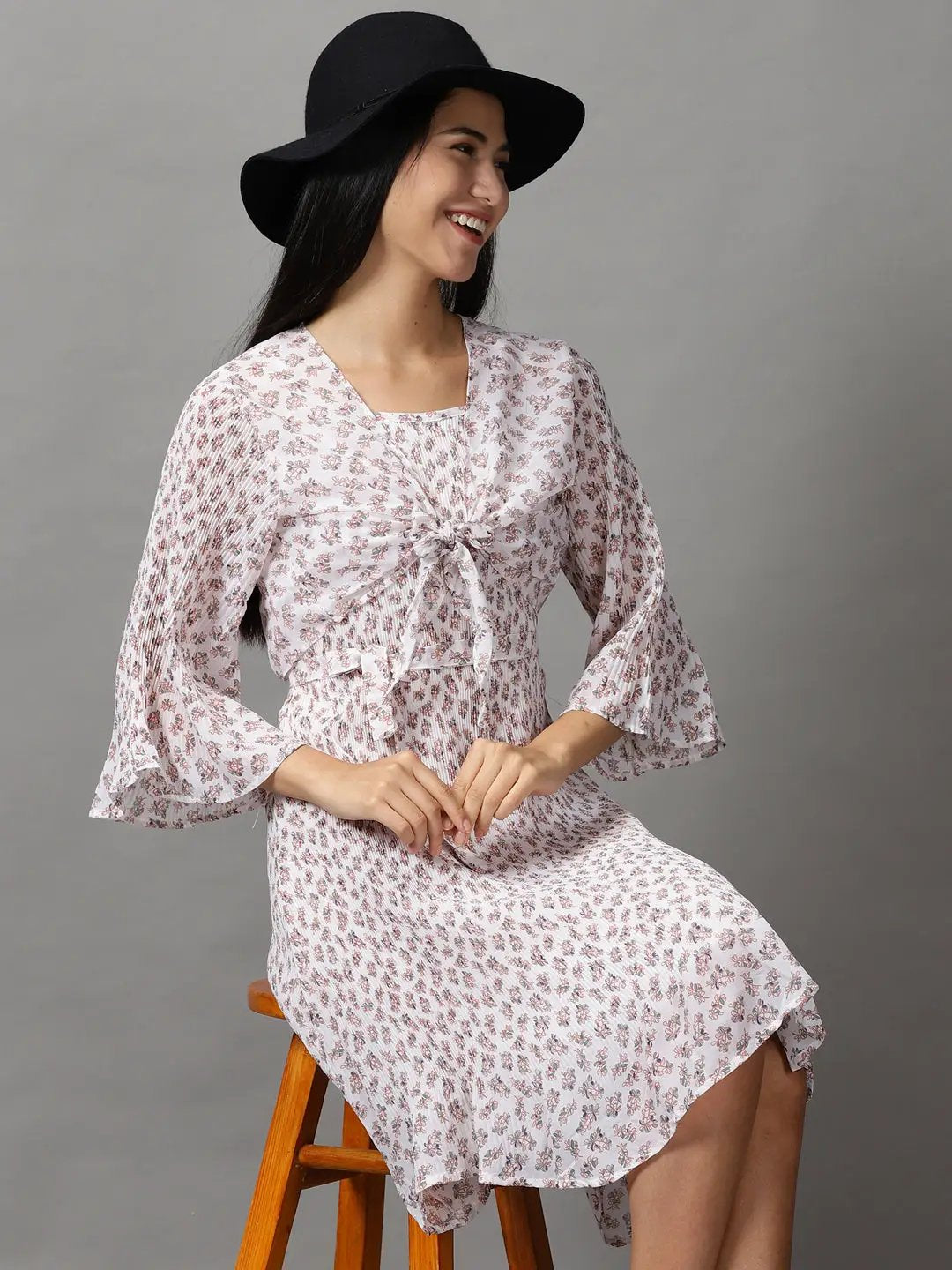 Shop Women's Off White Floral Fit & Flare Dress| Showoffff Shop Women's Off White Floral Fit & Flare Dress| Showoffff