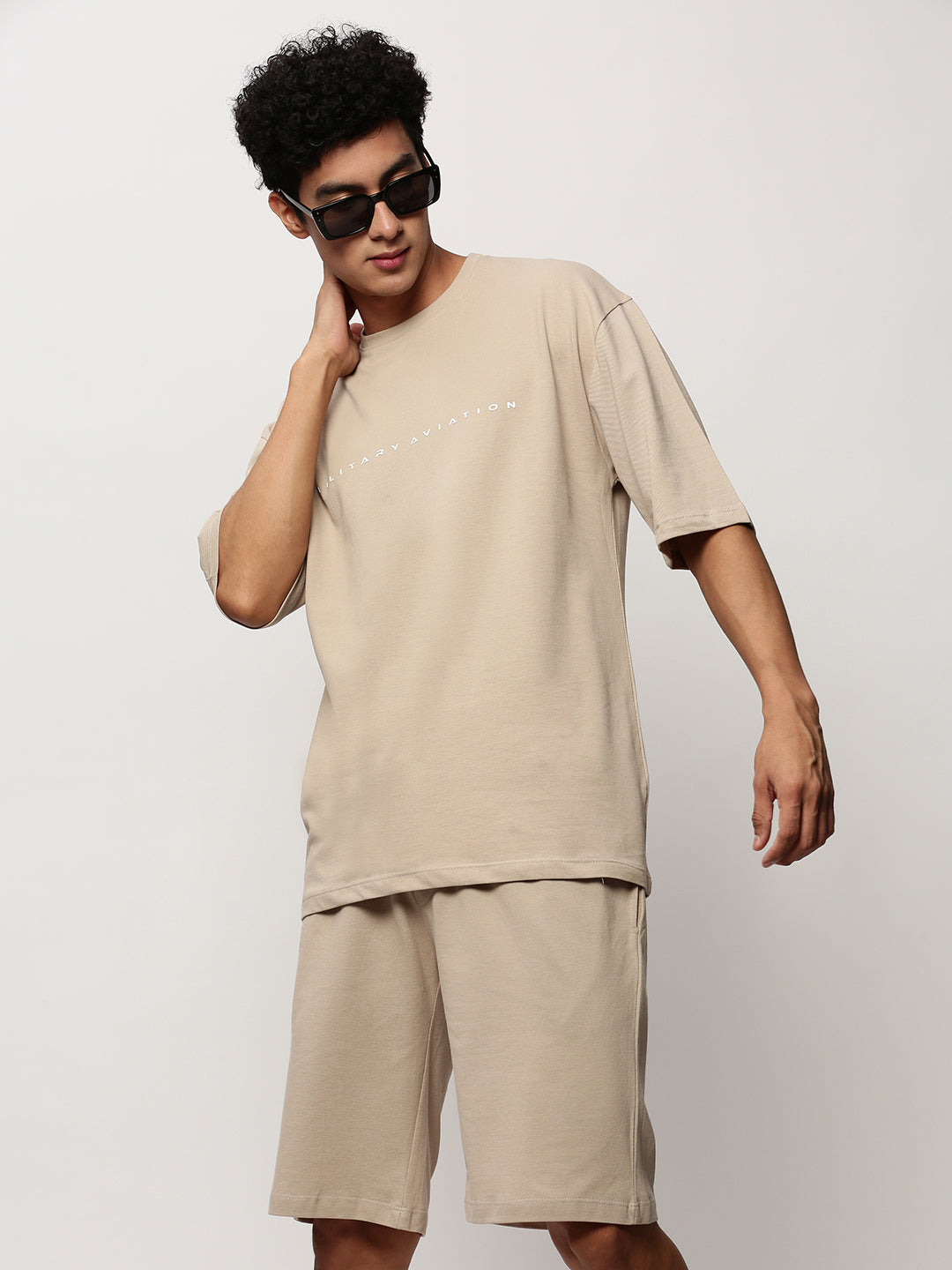 Men's Beige Solid Casual Co-Ords