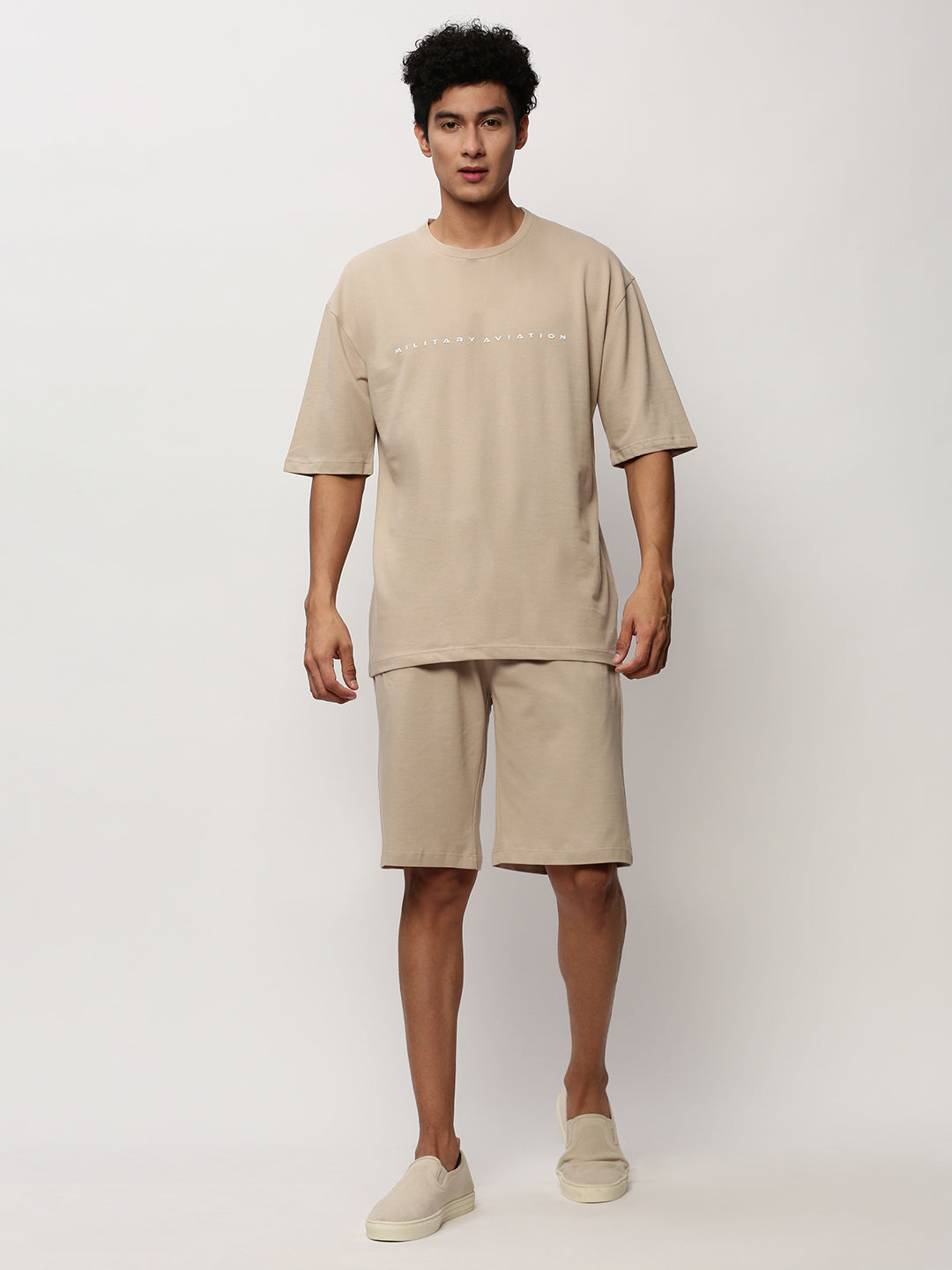 Men's Beige Solid Casual Co-Ords