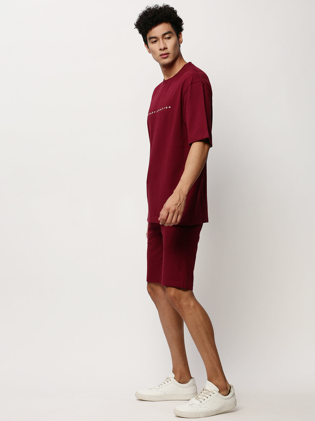 Men's Solid Maroon Round Neck T-Shirt & Shorts Co-Ords Set
