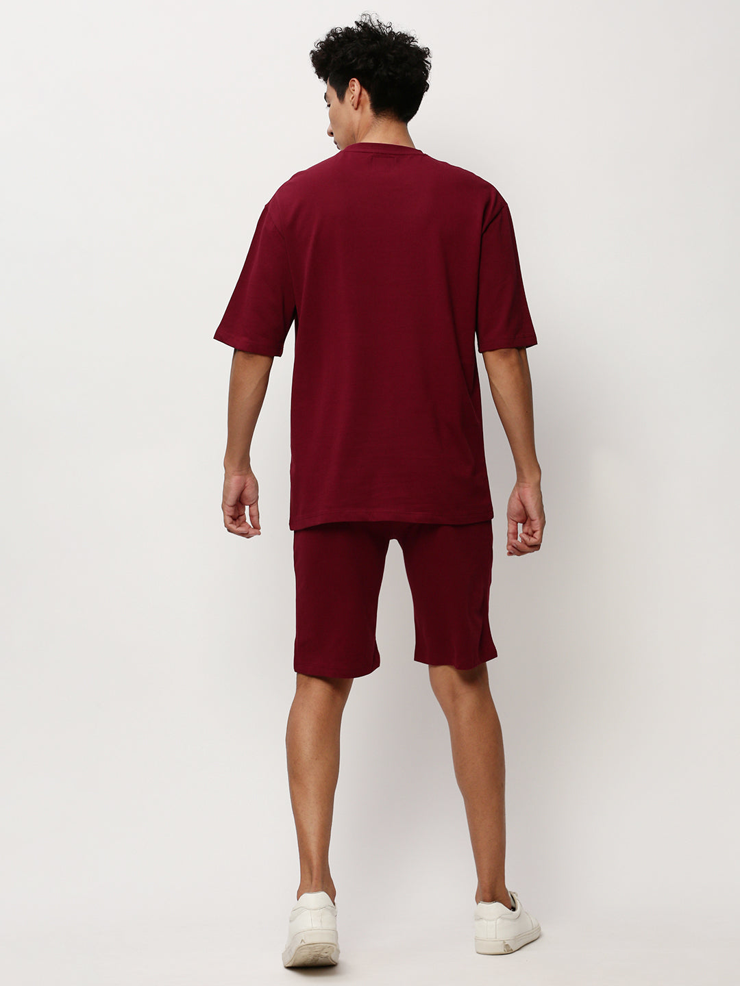 Men's Solid Maroon Round Neck T-Shirt & Shorts Co-Ords Set
