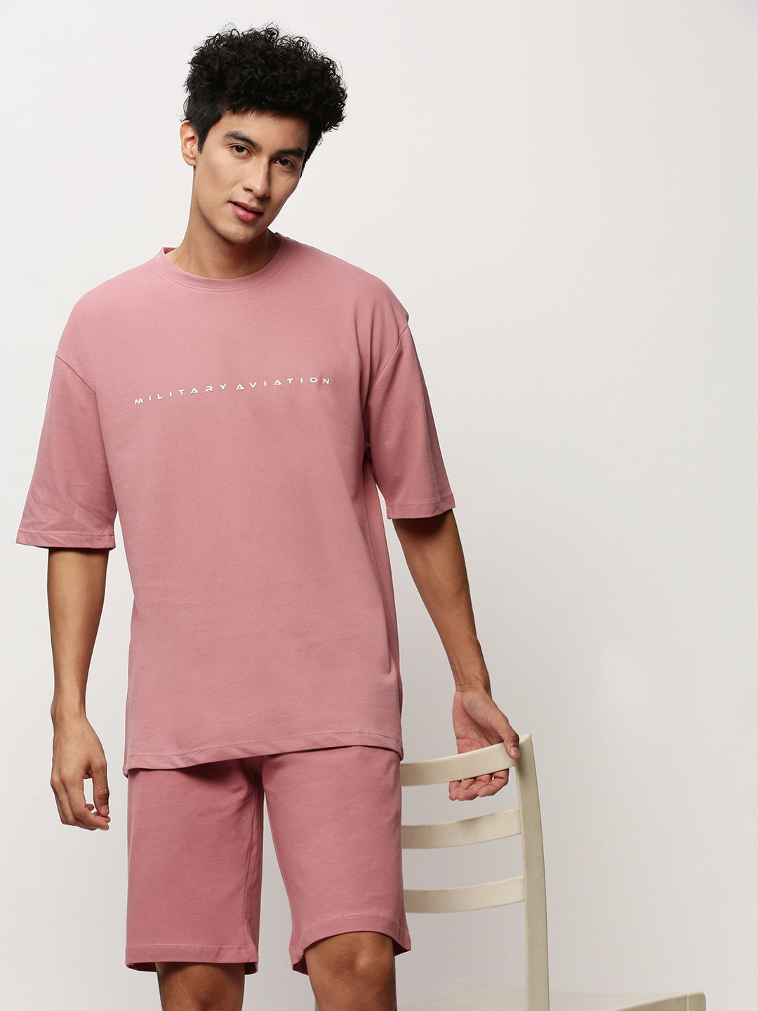 Men's Mauve Round Neck T-Shirt & Shorts Co-Ords Set