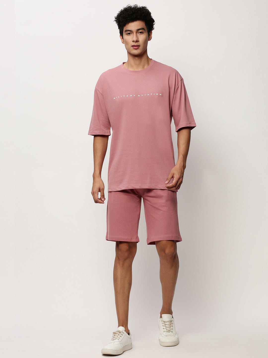 Men's Mauve Round Neck T-Shirt & Shorts Co-Ords Set