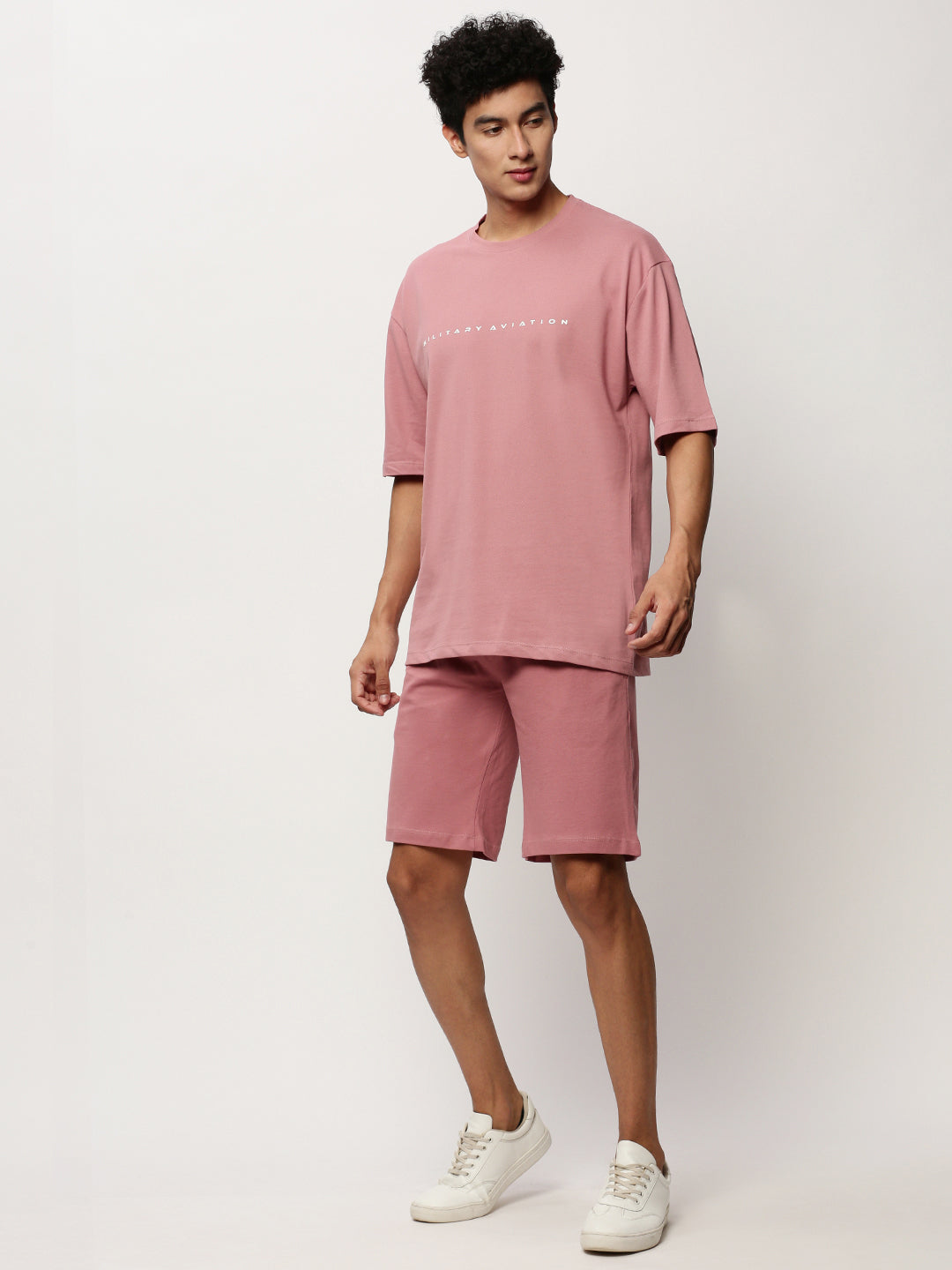 Men's Mauve Round Neck T-Shirt & Shorts Co-Ords Set