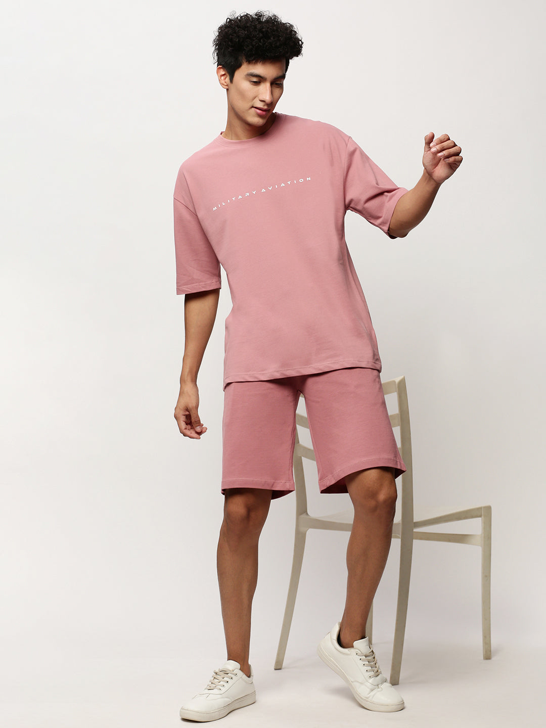 Men's Mauve Round Neck T-Shirt & Shorts Co-Ords Set
