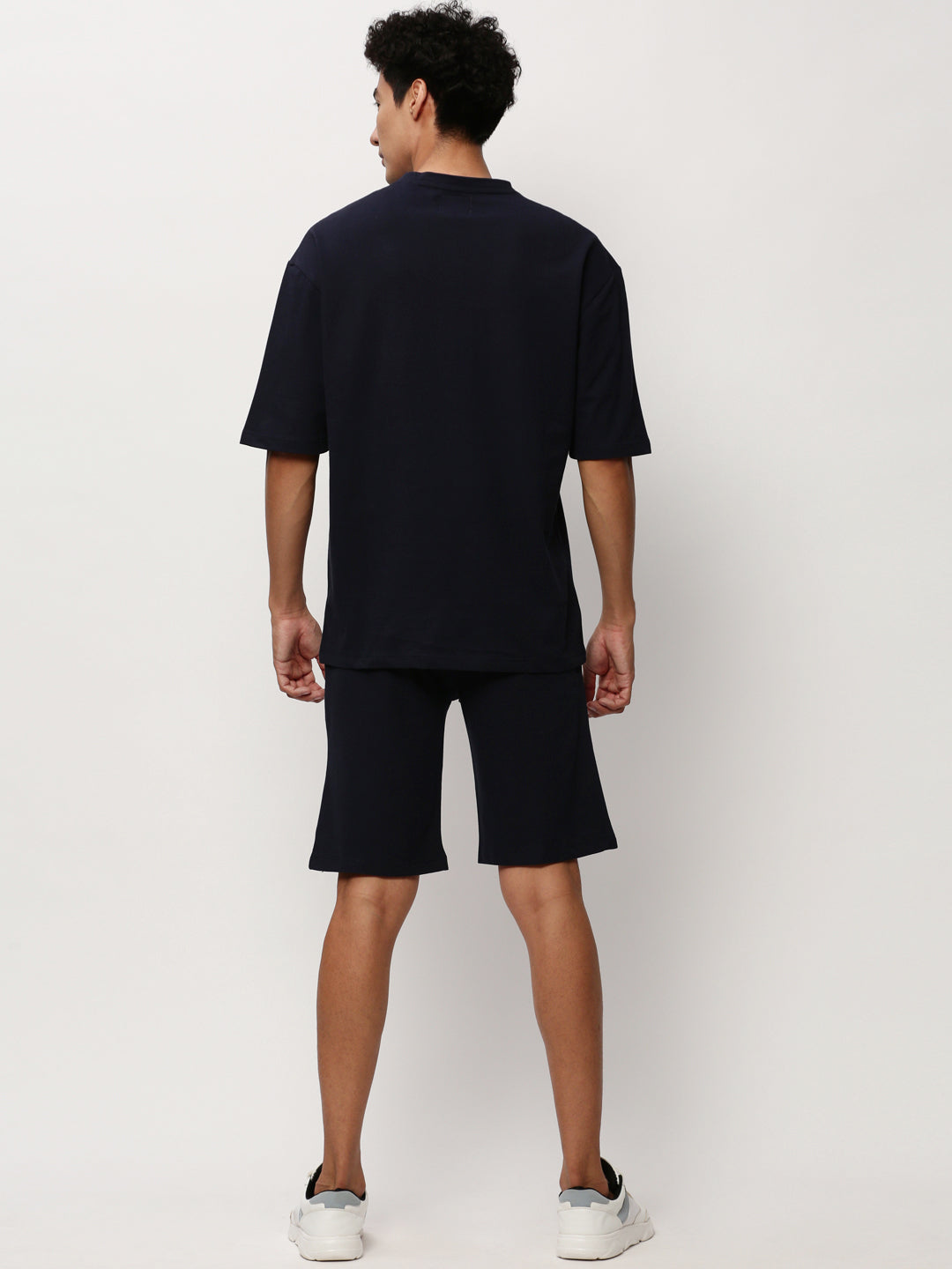 Men's Navy Blue Round Neck T-Shirt & Shorts Co-Ords Set