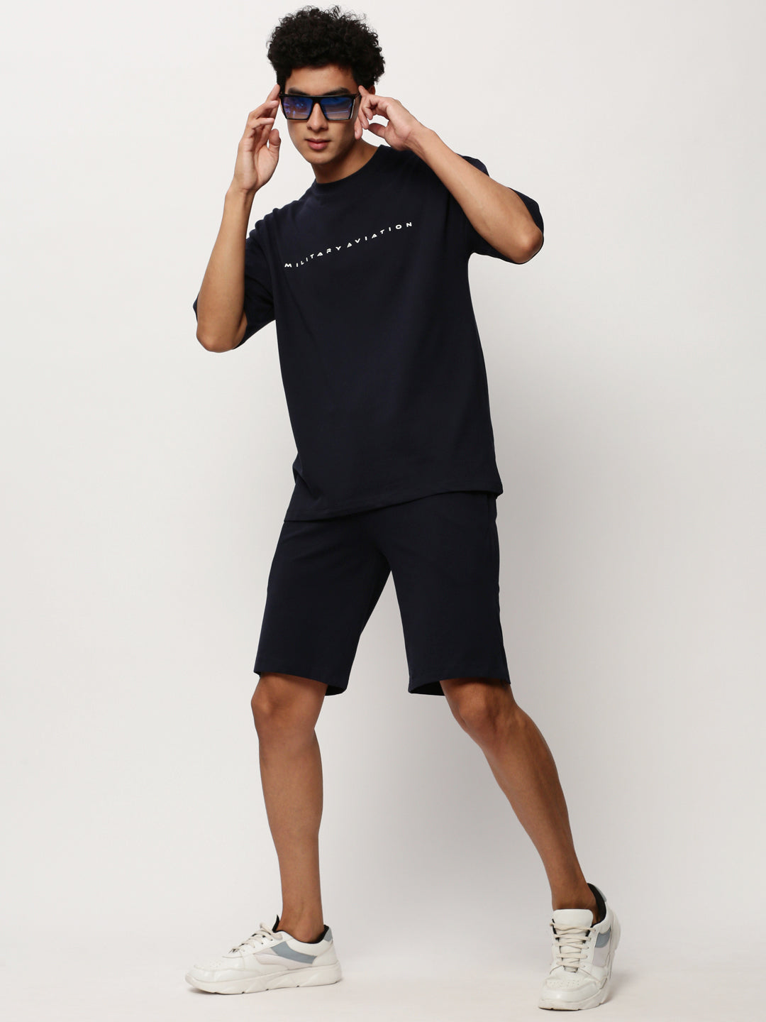 Men's Navy Blue Round Neck T-Shirt & Shorts Co-Ords Set