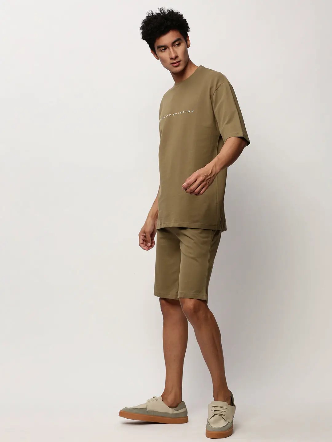 Men's Green Typography Printed Round Neck T-Shirt & Shorts Co-Ords Set - from SHOWOFFFF