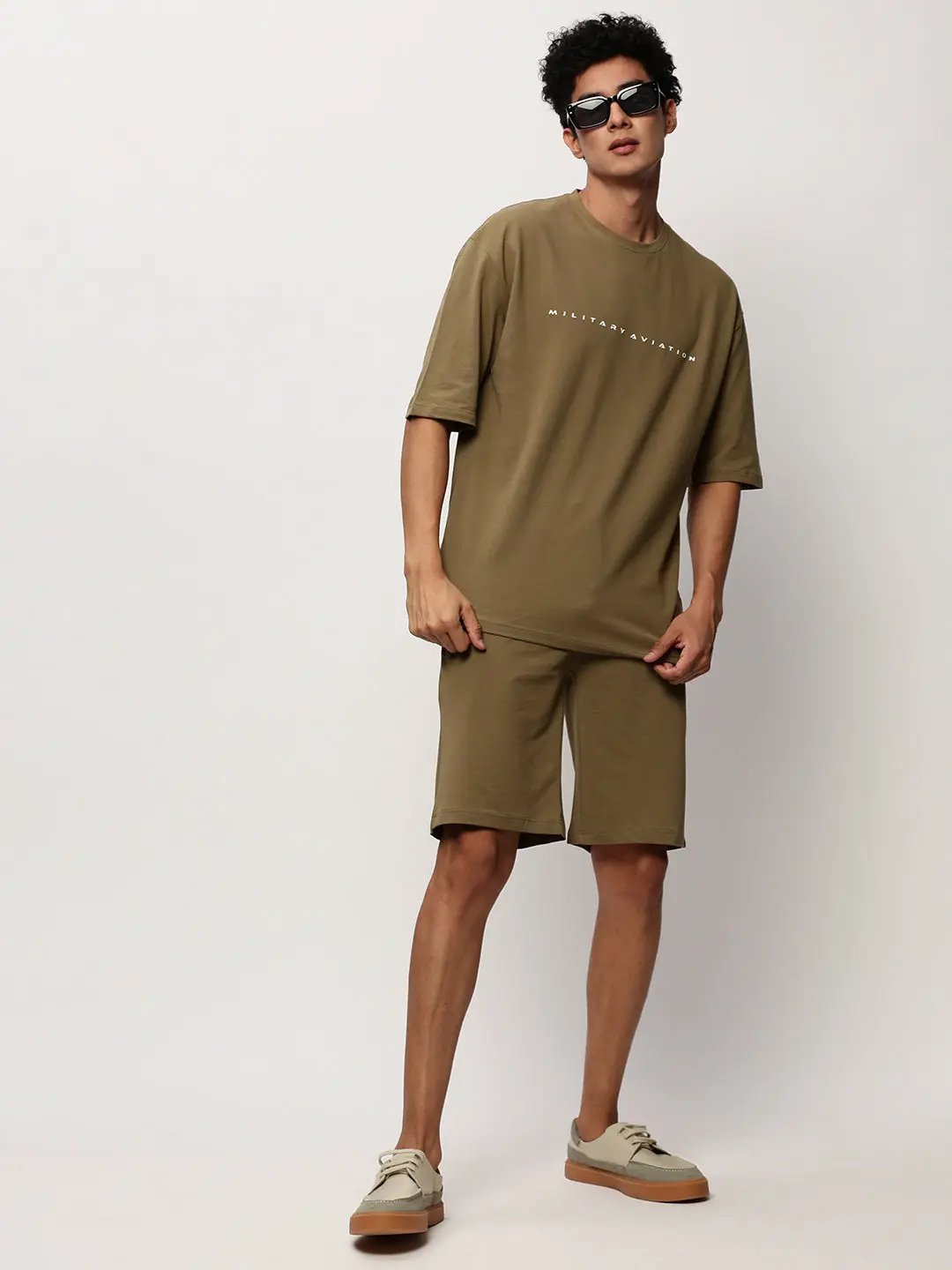 Men's Green Typography Printed Round Neck T-Shirt & Shorts Co-Ords Set - from SHOWOFFFF