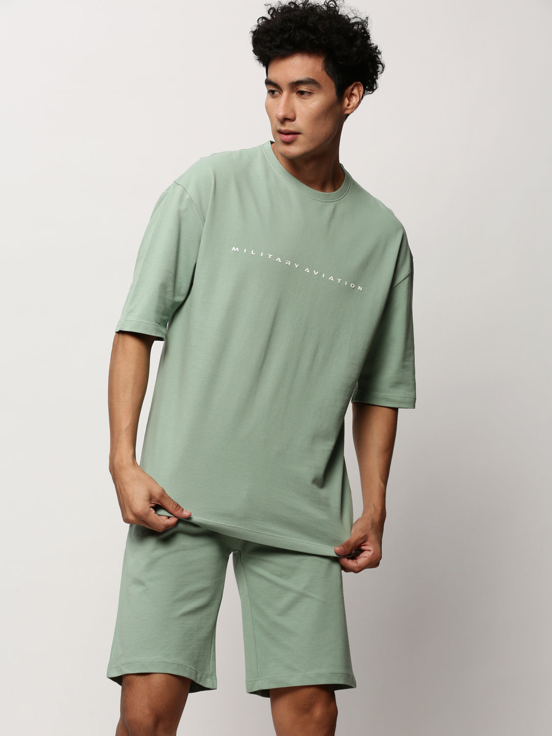 Men's Sea Green Round Neck T-Shirt & Shorts Co-Ords Set