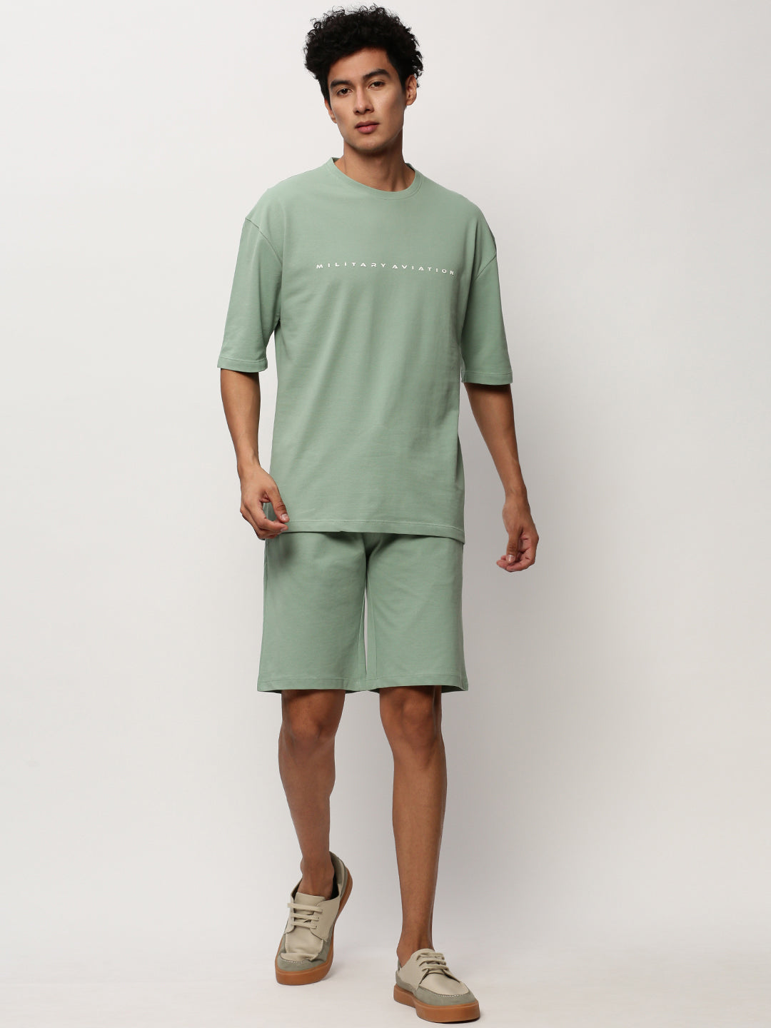 Men's Sea Green Round Neck T-Shirt & Shorts Co-Ords Set