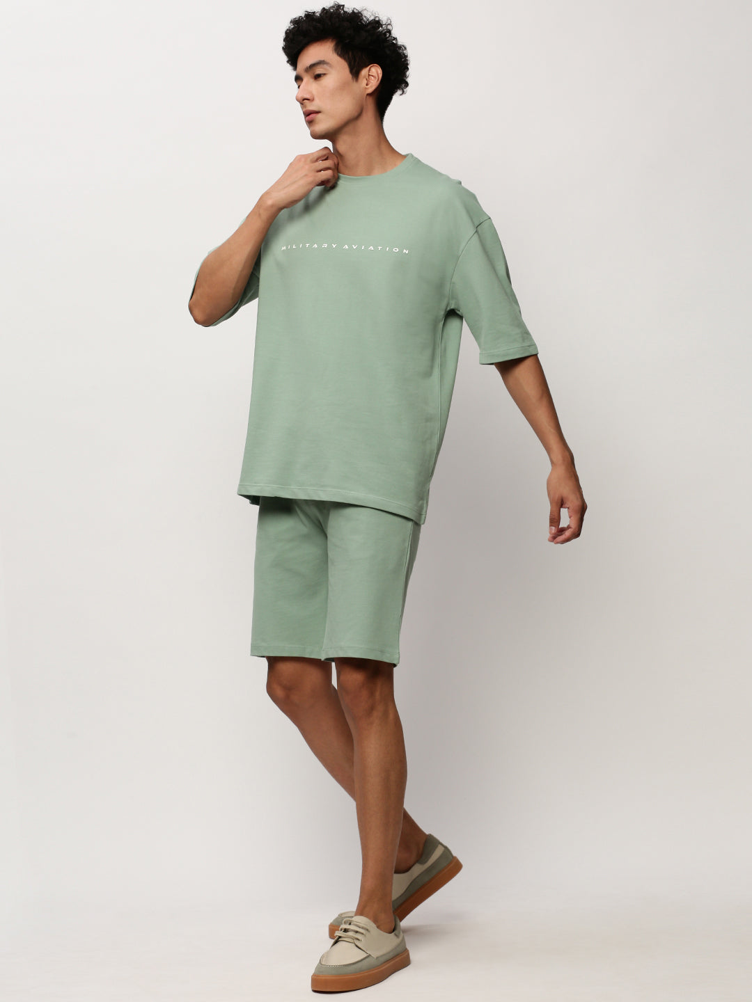 Men's Sea Green Round Neck T-Shirt & Shorts Co-Ords Set