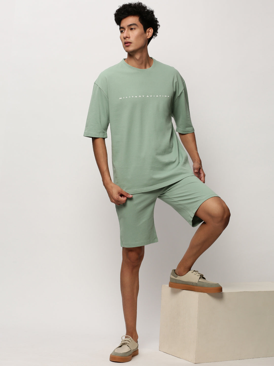 Men's Sea Green Round Neck T-Shirt & Shorts Co-Ords Set