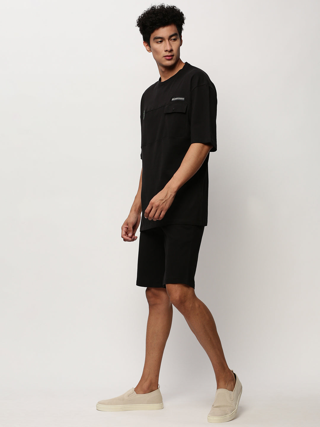 Men's Black Round Neck Short Sleeves T-Shirt & Shorts Co-Ords Set