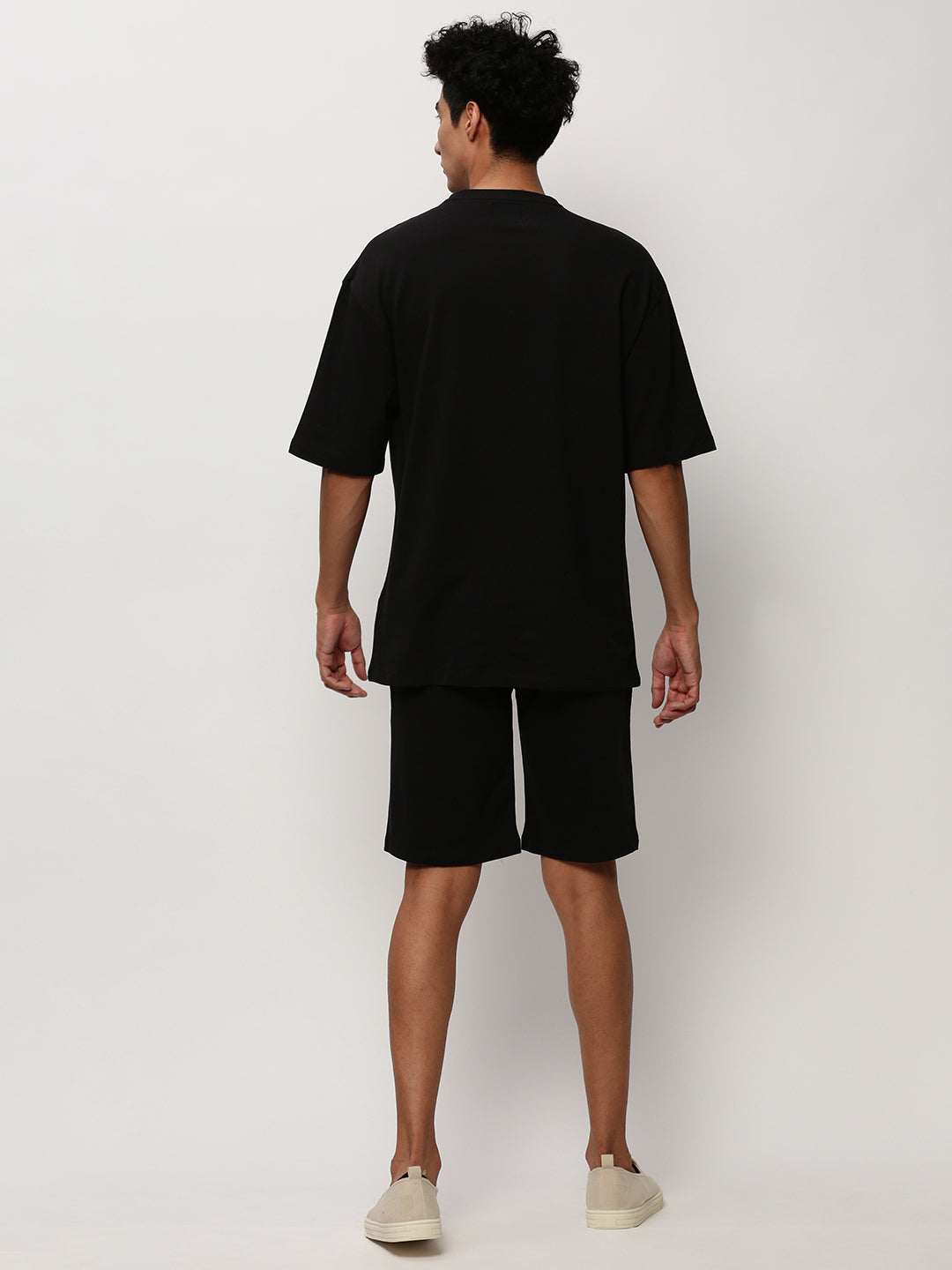 Men's Black Round Neck Short Sleeves T-Shirt & Shorts Co-Ords Set