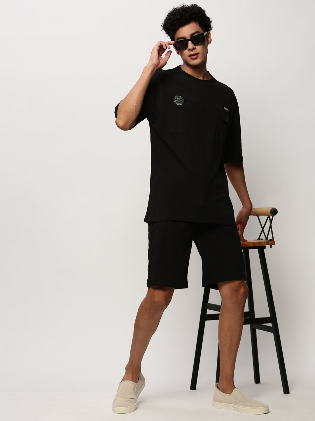 Men's Black Round Neck Short Sleeves T-Shirt & Shorts Co-Ords Set