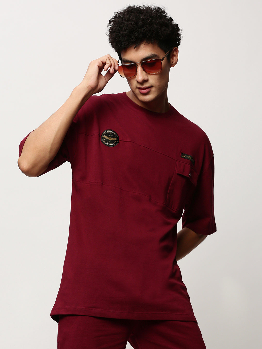 Men Maroon Solid Casual Co ords