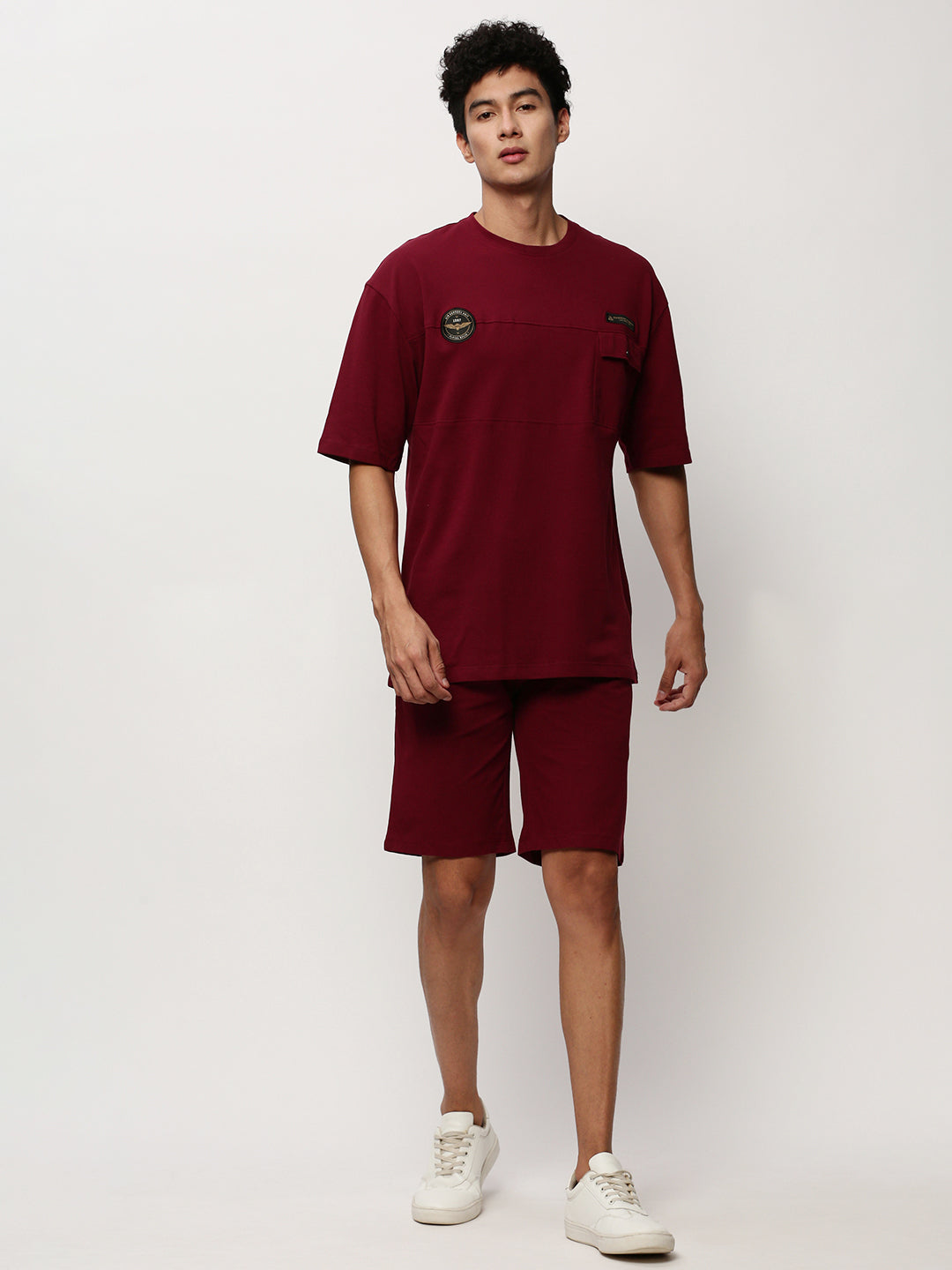 Men Maroon Solid Casual Co ords