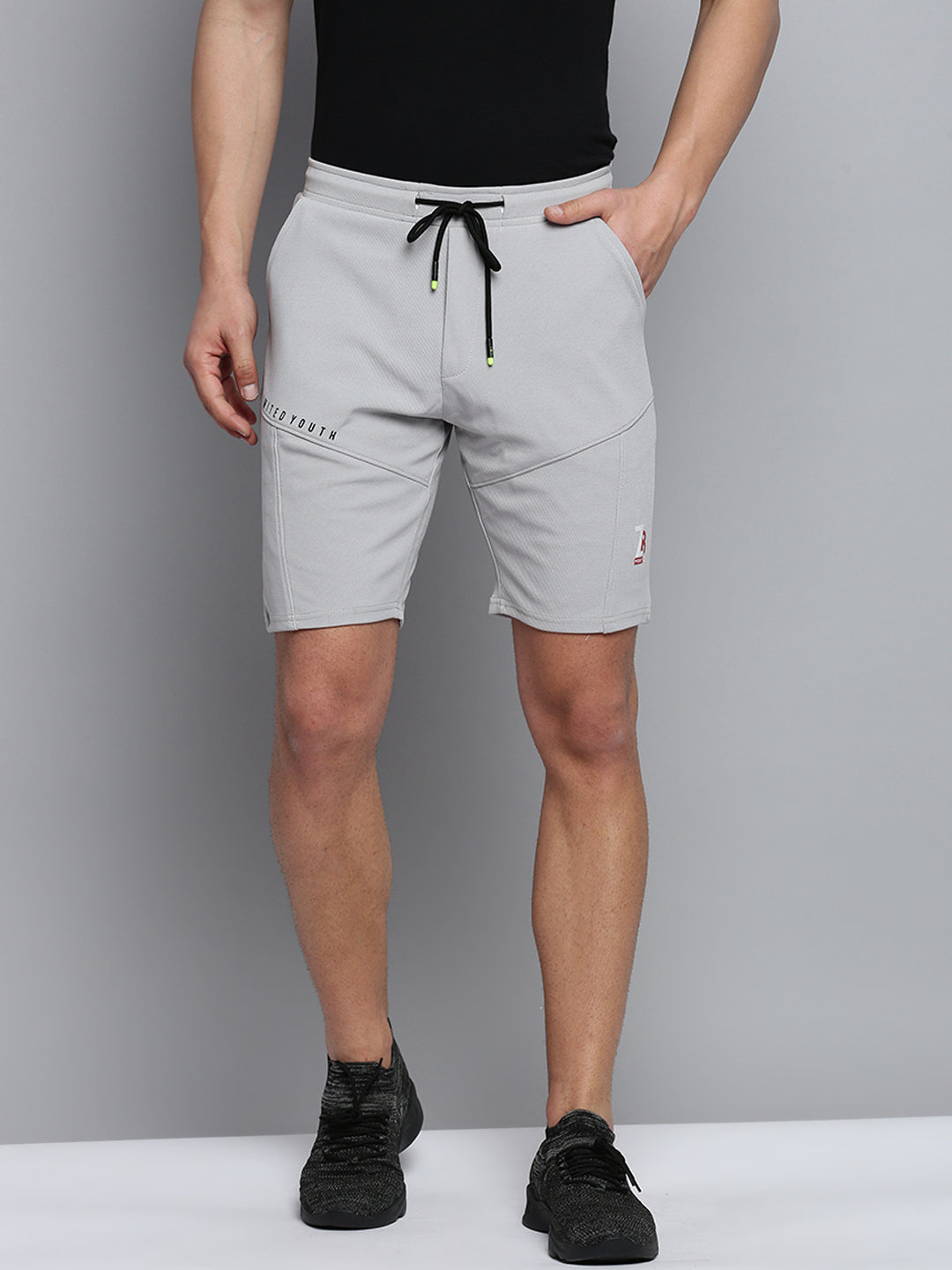 Men Grey Solid Sports Shorts