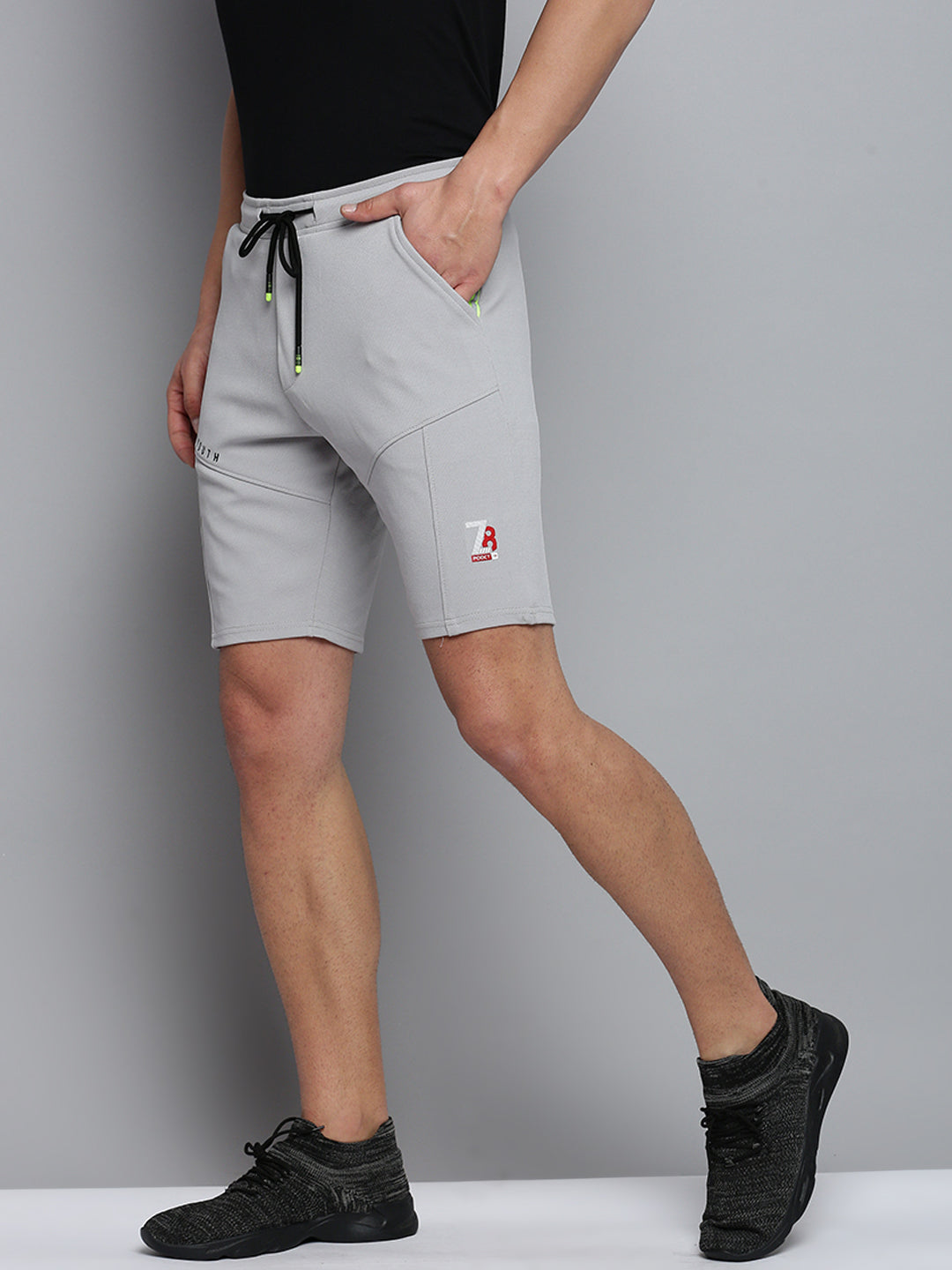 Men Grey Solid Sports Shorts