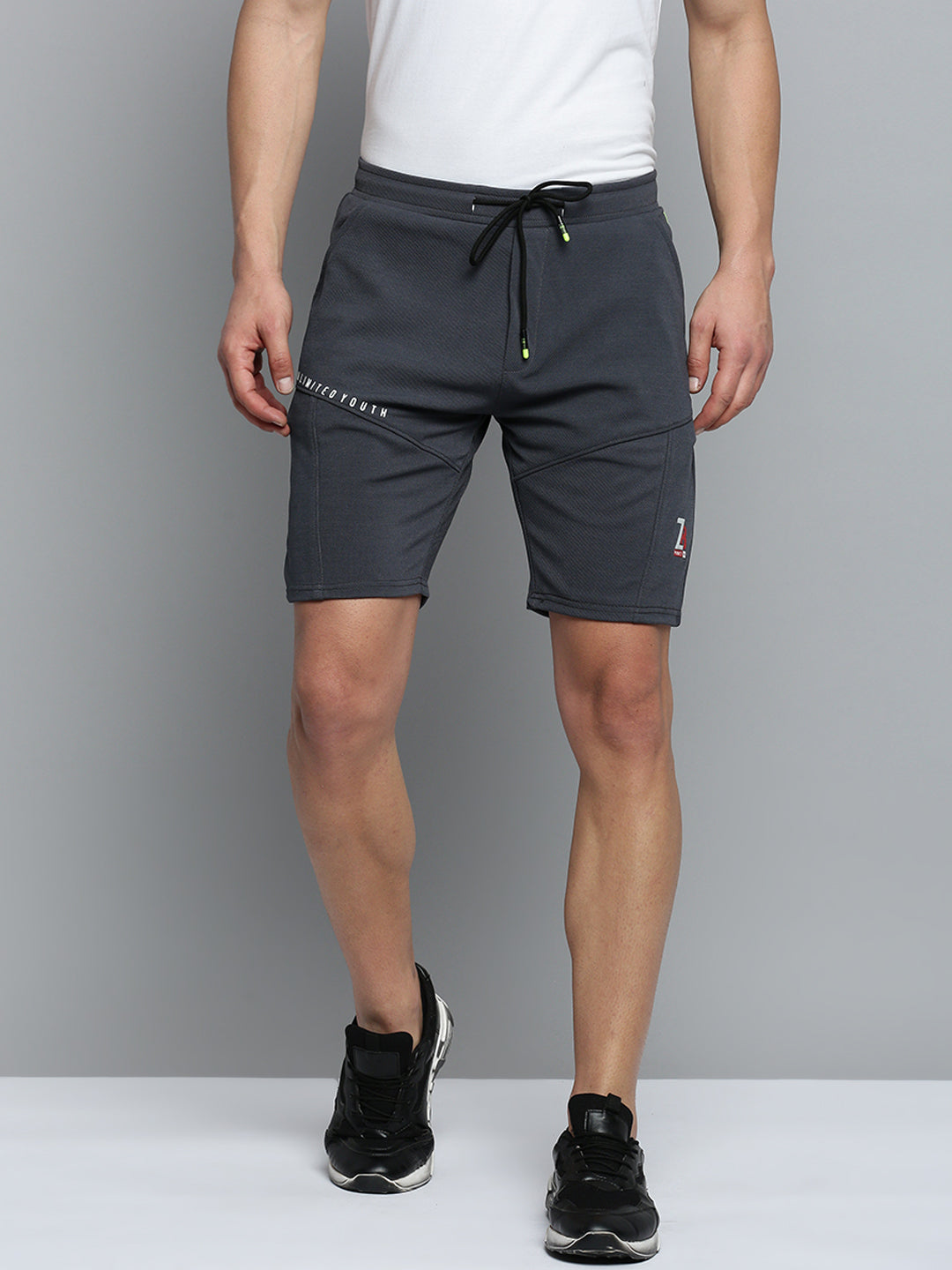 Men Grey Solid Sports Shorts