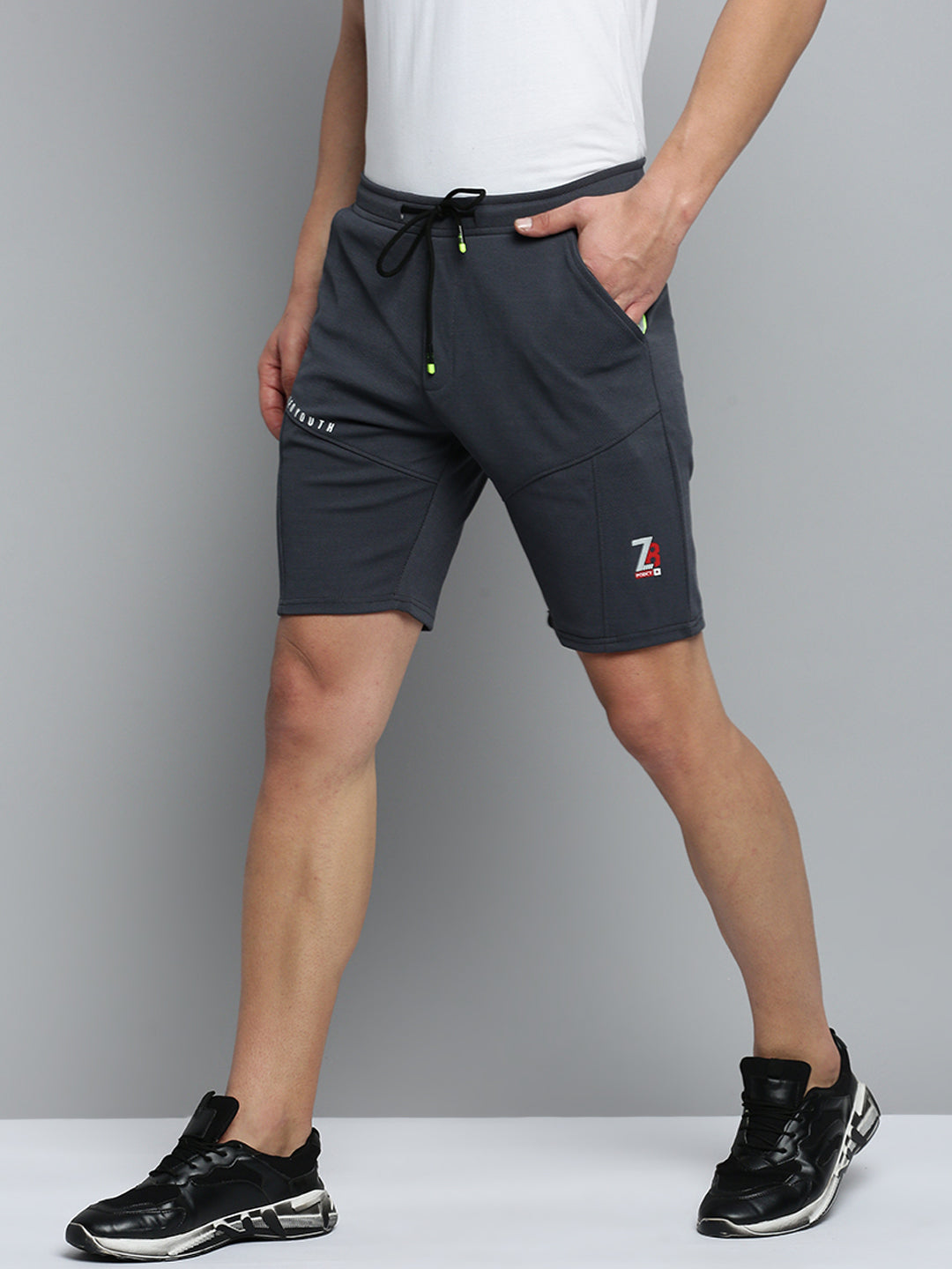 Men Grey Solid Sports Shorts