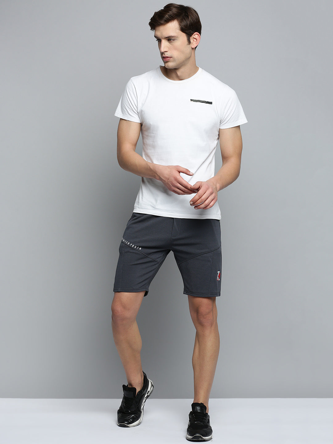 Men Grey Solid Sports Shorts