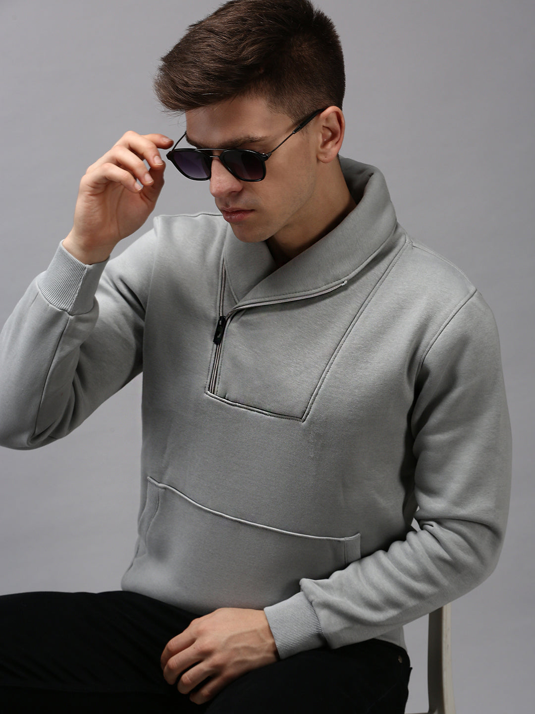 Men Grey Solid Sweatshirt