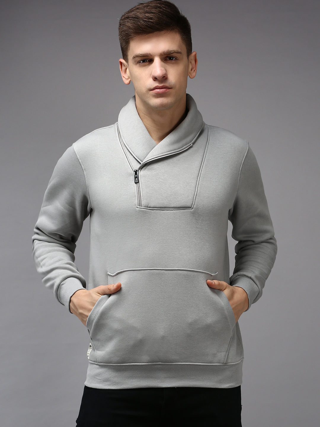 Men Grey Solid Sweatshirt