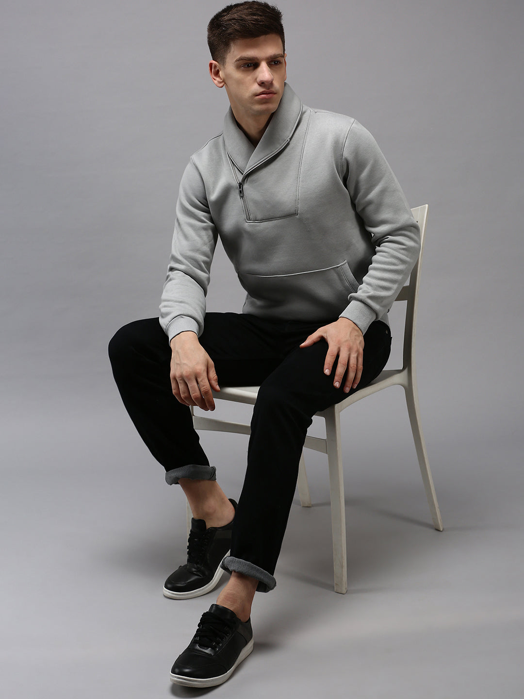 Men Grey Solid Sweatshirt