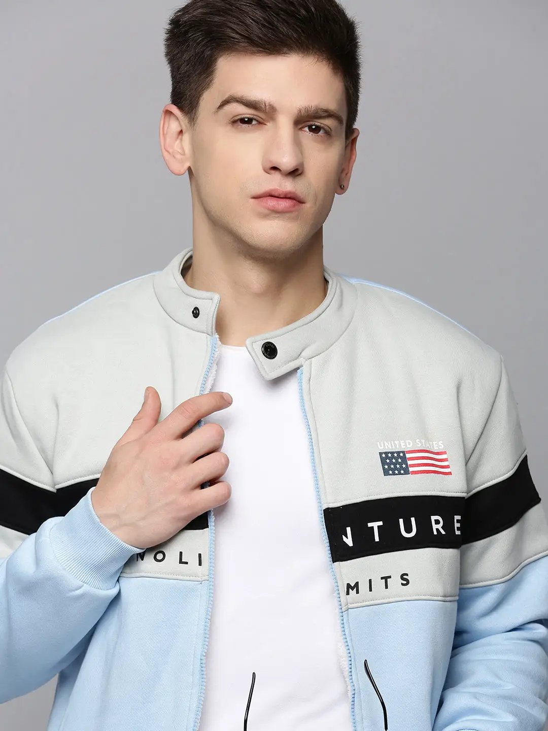 Men's Blue Colourblock Western Jacket