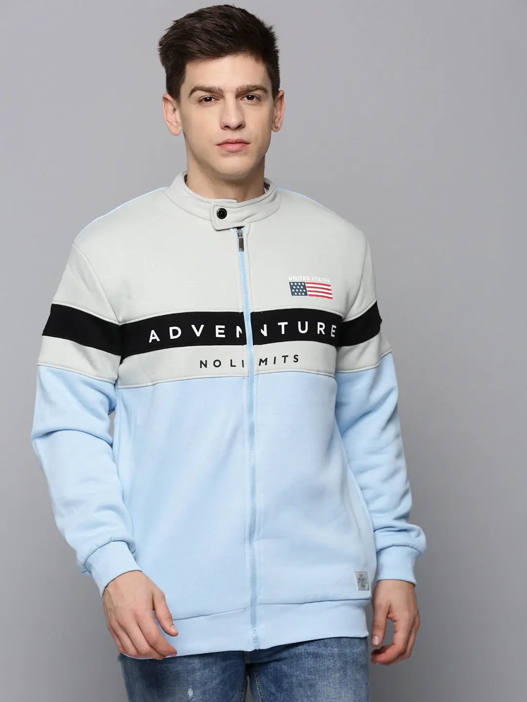 Men's Blue Colourblock Western Jacket