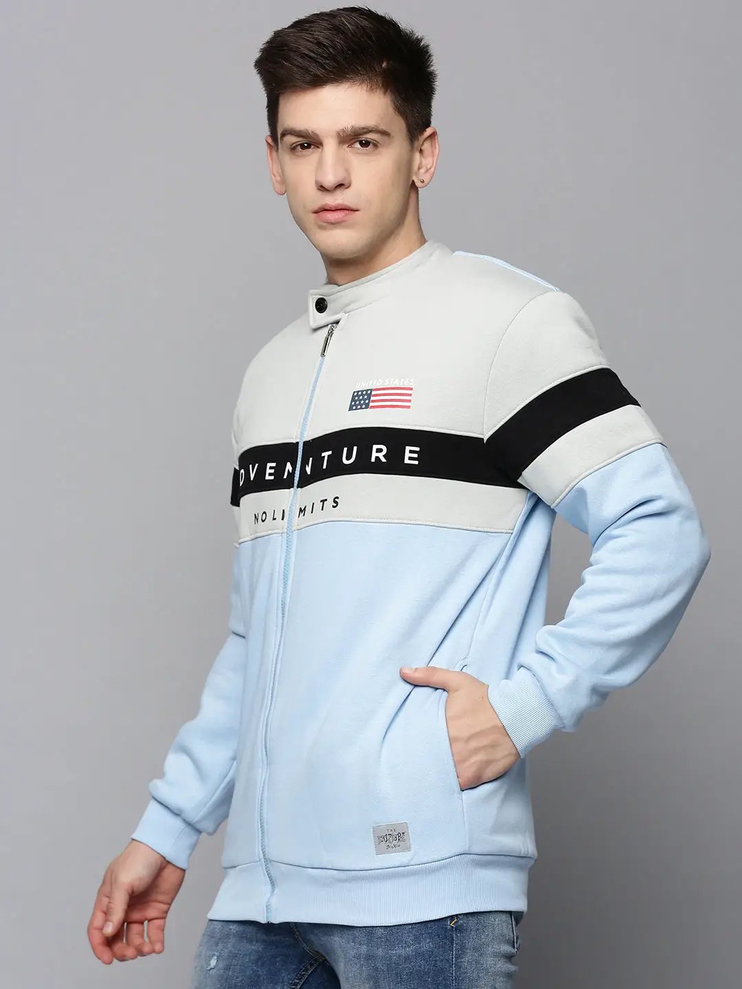 Men's Blue Colourblock Western Jacket